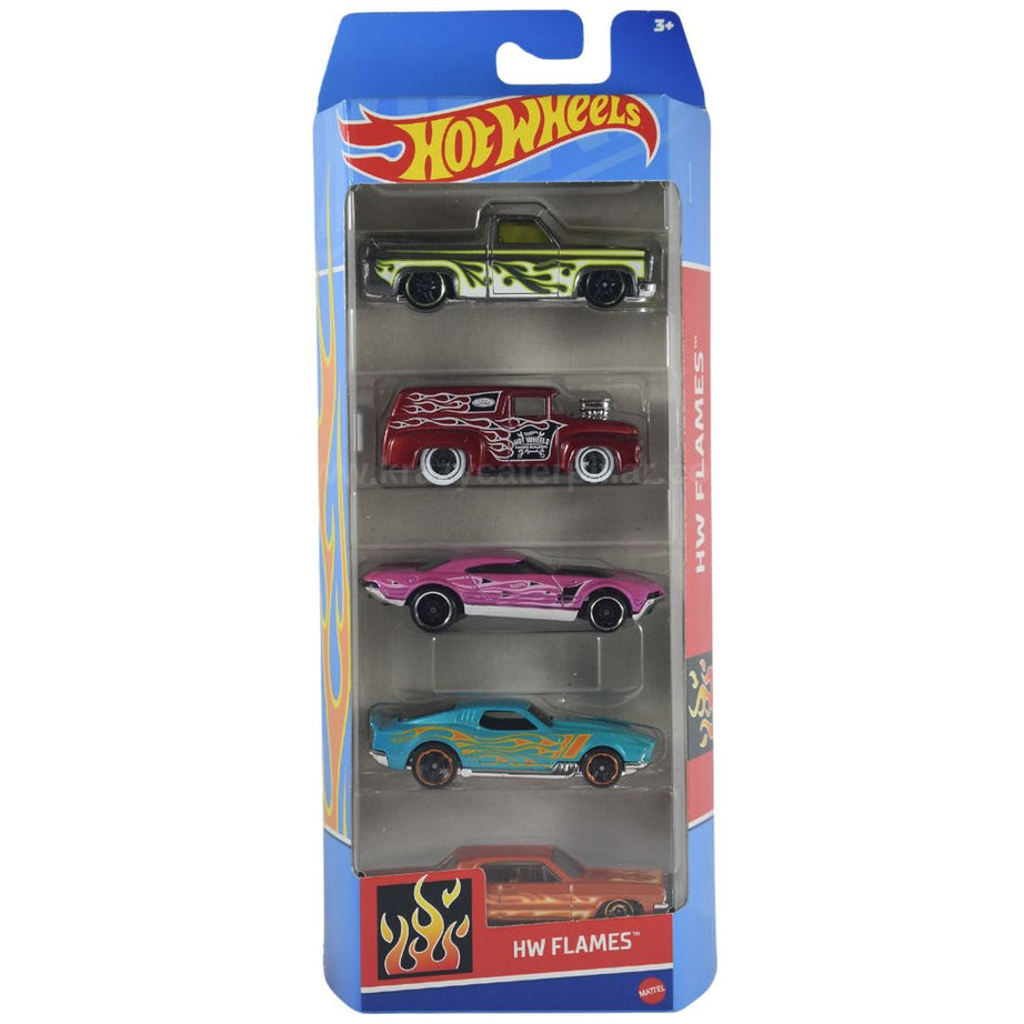 Hot Wheels HW Flames 5-Pack: Collector's Edition Custom Vehicles with Classic Flame Designs