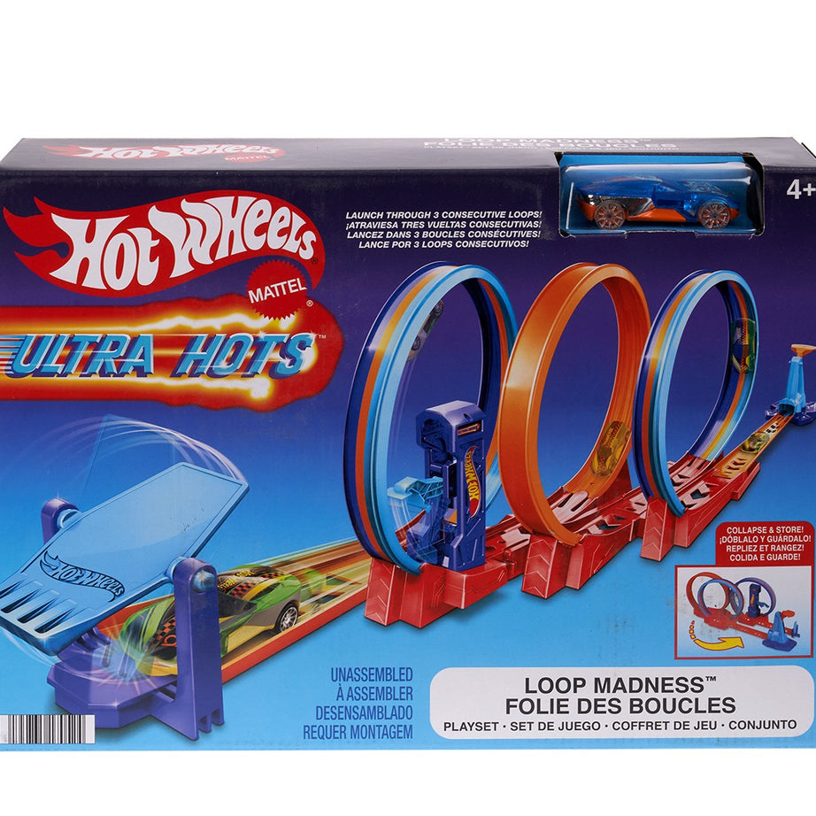 Hot Wheels Ultra Hots Loop Madness Track Set With 3 Loops And 1 Hot Wheels Car For 4+ Years