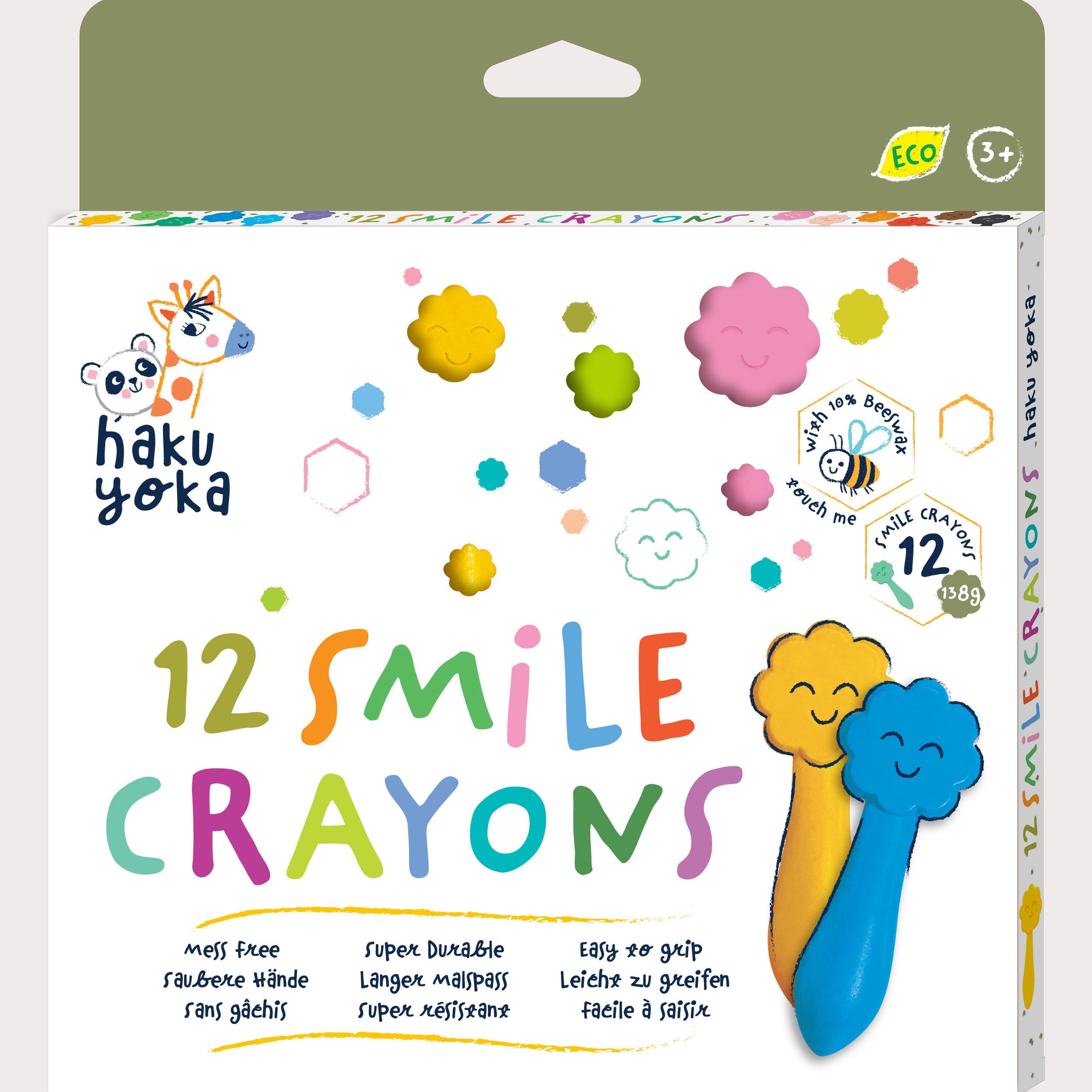 Avenir Haku Yoka 12 Mess-Free Durable Crayons for Kids – Easy to Grip, Eco-Friendly with Fun Smile & Owl Designs – Perfect for Ages 2+