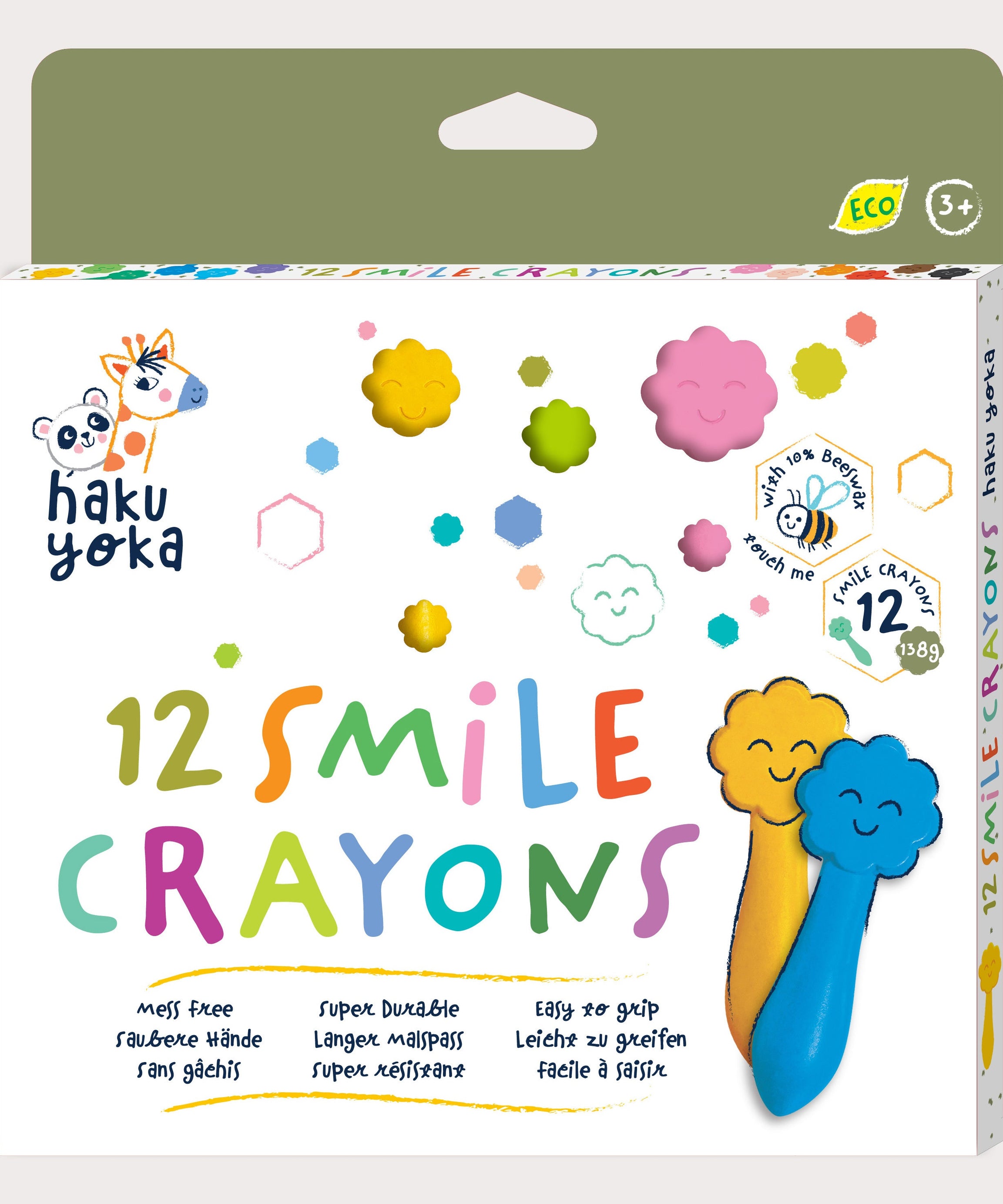 Avenir Haku Yoka 12 Mess-Free Durable Crayons for Toddlers | Easy-Grip Eco-Friendly Crayons with Smile & Owl Designs | Ages 2+
