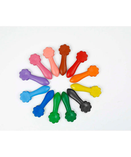 Avenir Haku Yoka 12 Mess-Free Durable Crayons for Toddlers | Easy-Grip Eco-Friendly Crayons with Smile & Owl Designs | Ages 2+