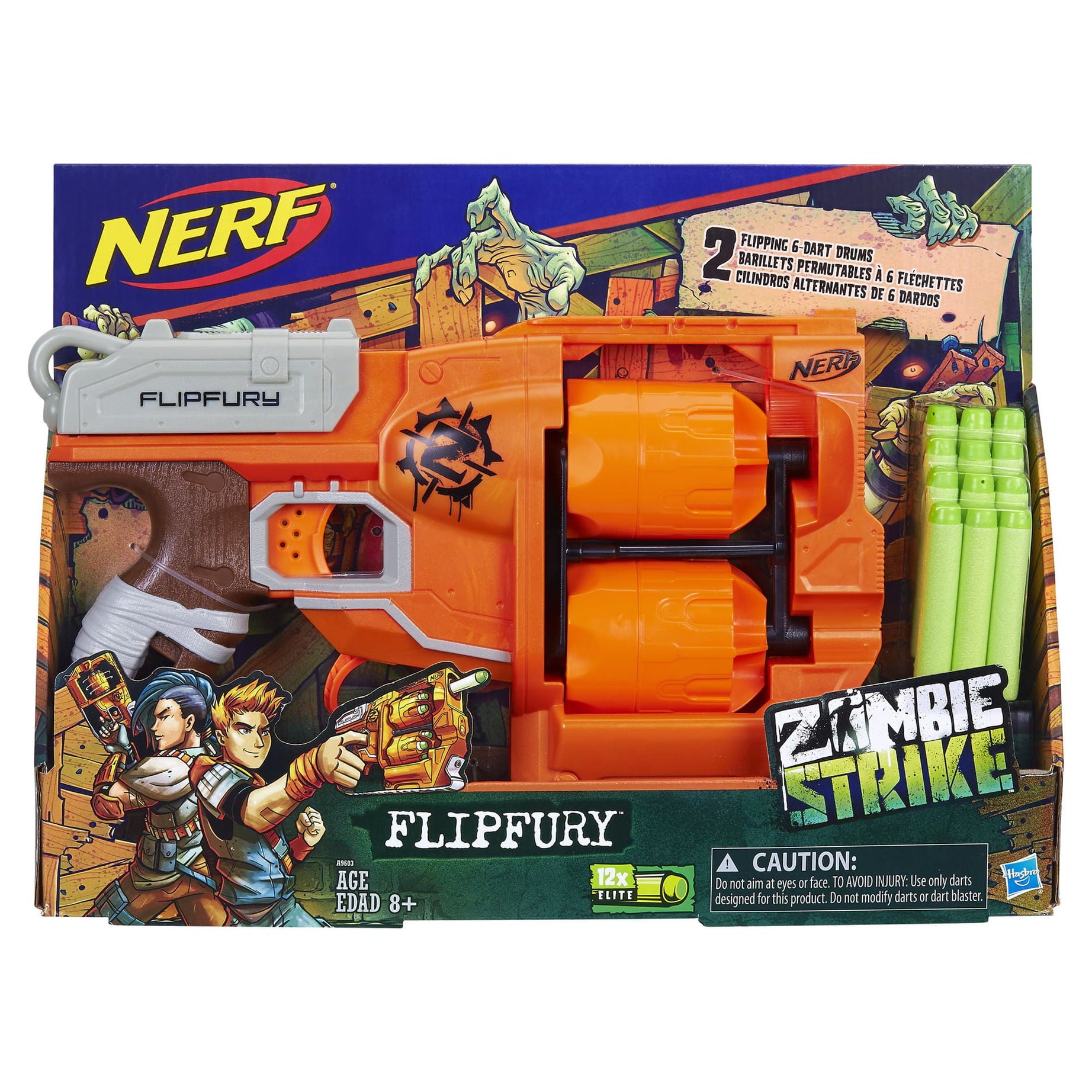 Nerf Zombie Strike Flipfury Blaster 2 Flipping 6-Dart Drums | Includes 12 Darts | Toys for Kids, Teens & Adults | Outdoor Fun for Boys & Girls Ages 8+ | Multicolor