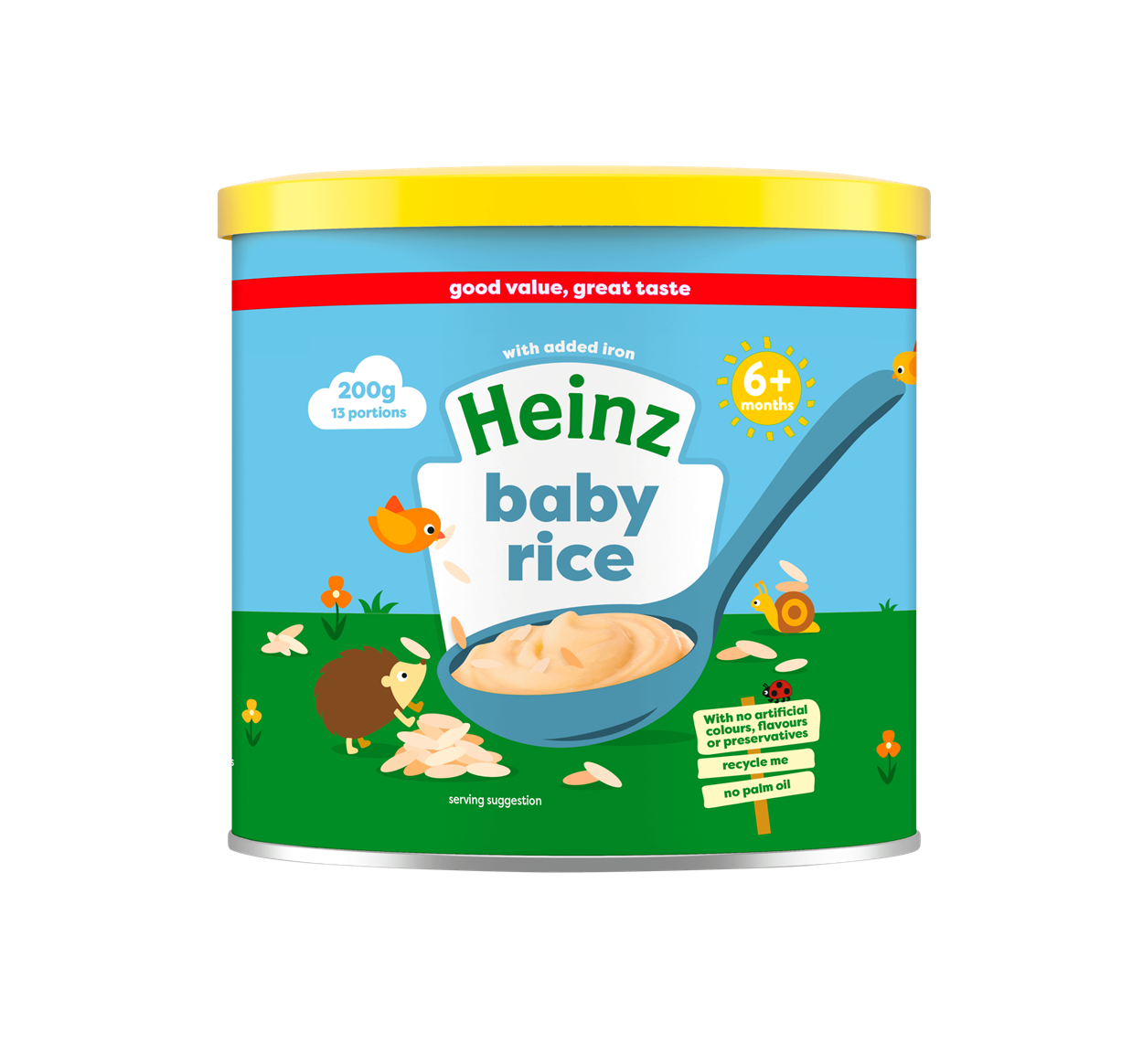 Heinz Baby Rice 200g Cereal – Smooth & Gentle First Food for 6+ Months | 13 Portions with Added Iron, Calcium & Vitamins | Easy Prep Rice Cereal