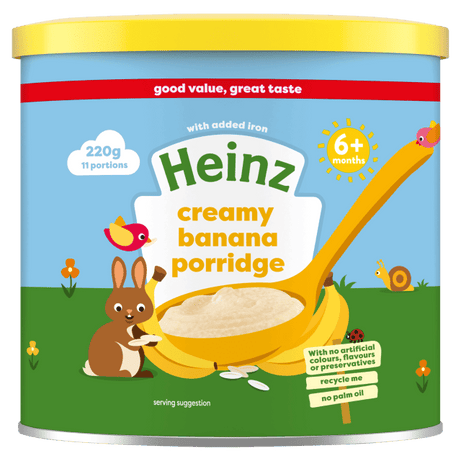 Heinz Creamy Banana Porridge | Good Value, Good Taste with Added Iron | 6+ Months - 11 Portions | 220g