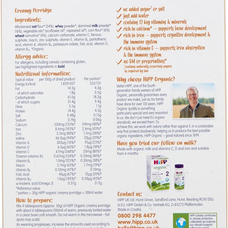 HiPP Organic Creamy Porridge for Babies 6 Months & Above | Smooth and Nutritious Baby Cereal | 160g - MINIMEE KIDS