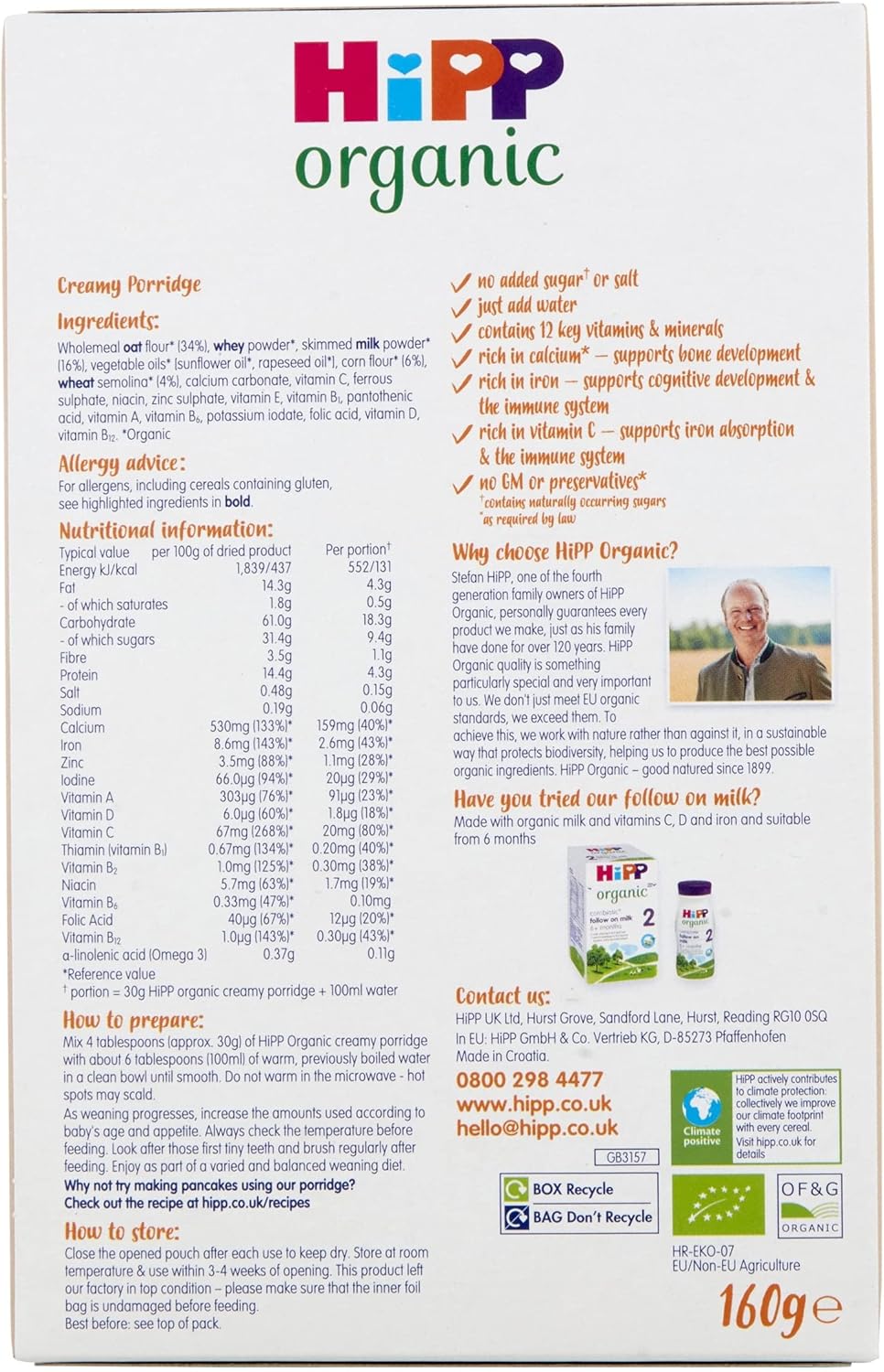 HiPP Organic Creamy Porridge for Babies 6 Months & Above | Smooth and Nutritious Baby Cereal | 160g - MINIMEE KIDS