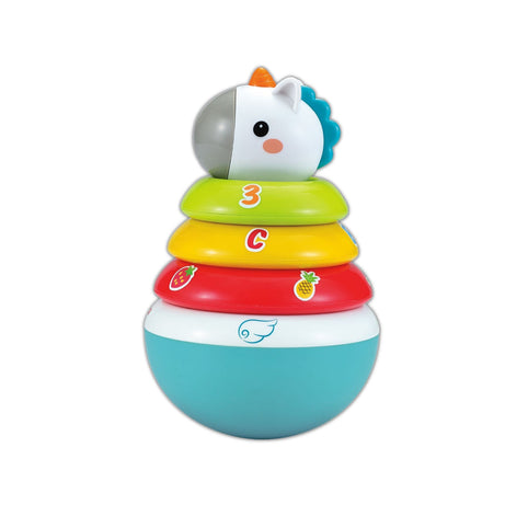 Hola Roly-Poly Unicorn Stacker Toy with Multicolored Rings and Rattle Sounds for Infants