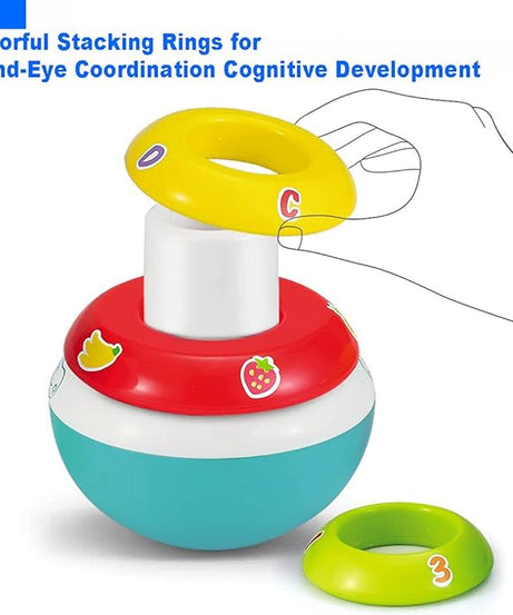 Hola Roly-Poly Unicorn Stacker Toy with Multicolored Rings and Rattle Sounds for Infants - MINIMEE KIDS