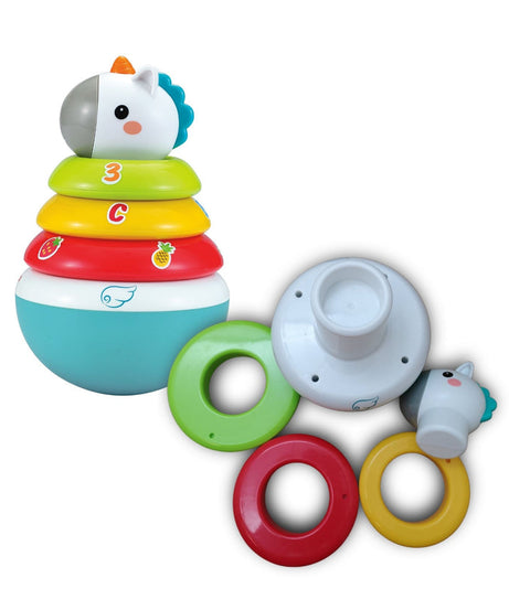 Hola Roly-Poly Unicorn Stacker Toy with Multicolored Rings and Rattle Sounds for Infants - MINIMEE KIDS