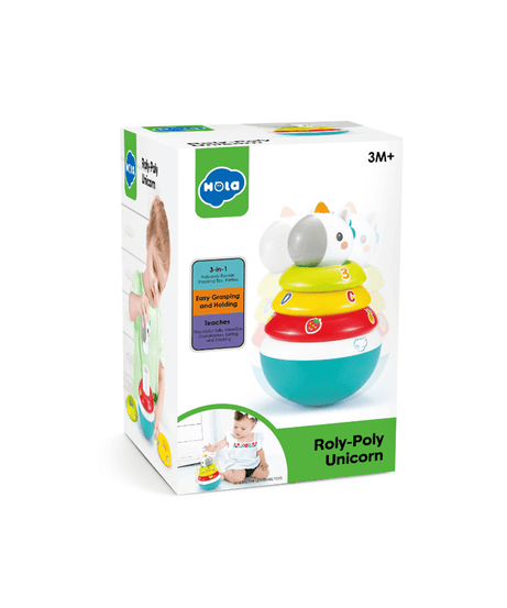 Hola Roly-Poly Unicorn Stacker Toy with Multicolored Rings and Rattle Sounds for Infants - MINIMEE KIDS