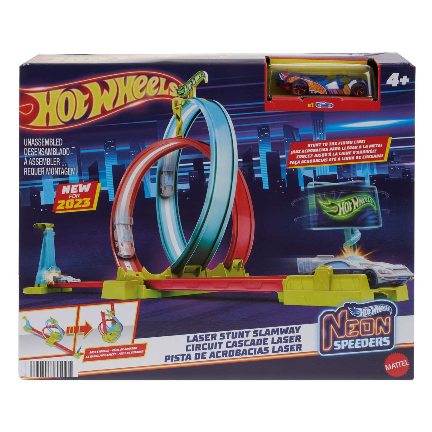 Hot Wheels Neon Speeders Laser Stunt Slamway Track Set – High-Speed Stunts for Kids 4+ Years