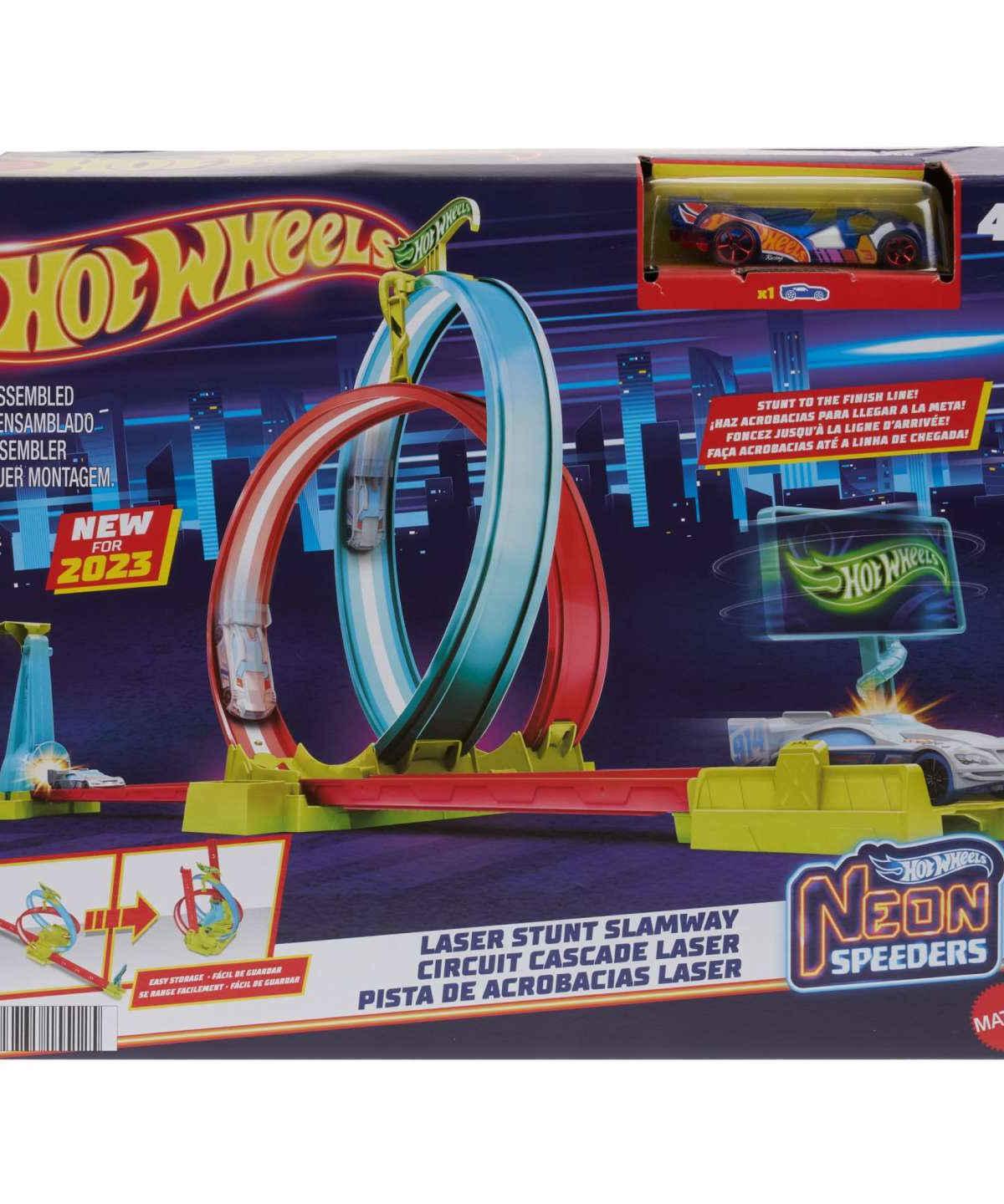 Hot Wheels Neon Speeders Laser Stunt Slamway Track Set | Stunt & Race with Double Inverted Loops, Neon-Themed Billboard & Easy Storage | Includes 1 Hot Wheels 1:64 Scale Car | 4+ Years html Copy Edit
