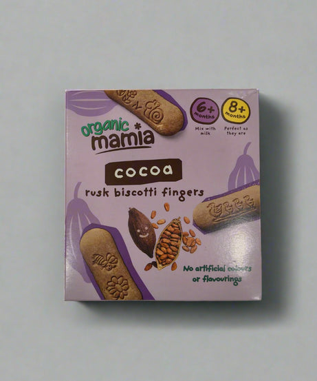 Organic Mamia Cocoa Rusk Biscotti Fingers for Babies 6+ Months & 8+ Months - 100g | Organic Teething Snack | No Artificial Colours or Flavourings | Perfect First Finger Food