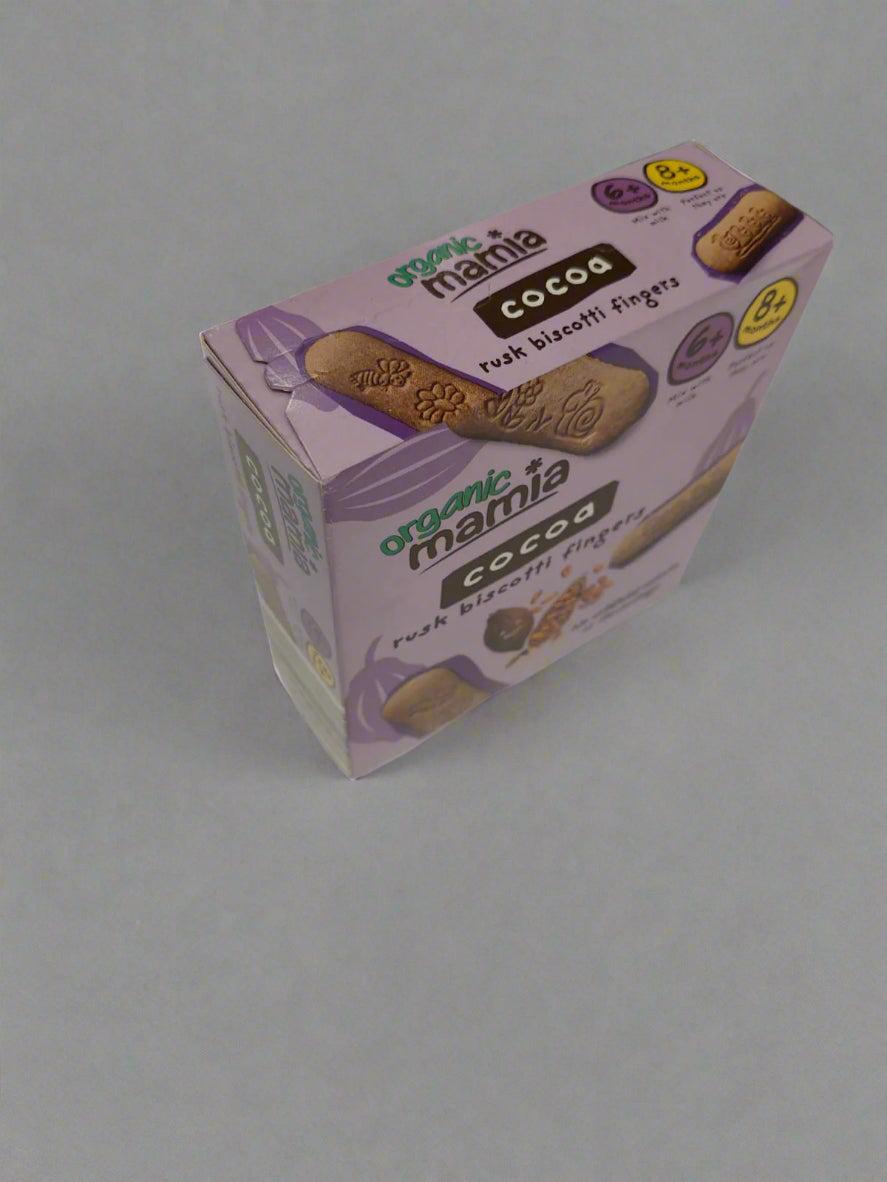Organic Mamia Cocoa Rusk Biscotti Fingers for Babies 6+ Months & 8+ Months - 100g | Organic Teething Snack | No Artificial Colours or Flavourings | Perfect First Finger Food
