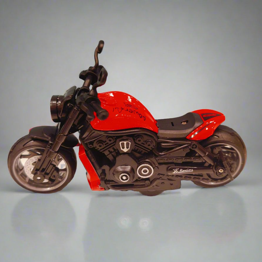 Alloy Motorcycle Harley Davidson Simulation Model Vehicle with Music & Light | Pull Back Motorcycles Toy, Gift for Boys Kids Age 3+ Years Old - Red