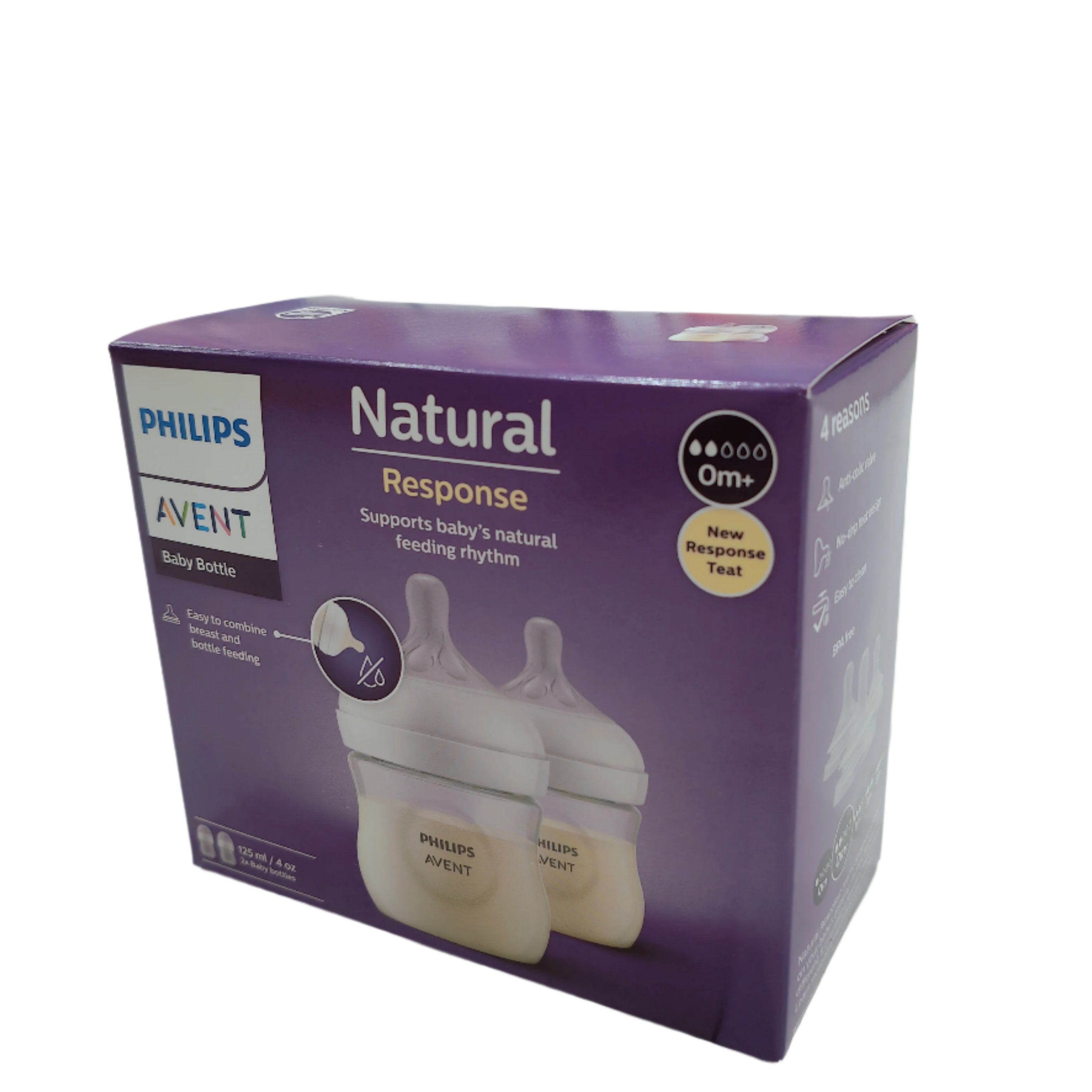 Philips Avent Natural Response Baby Bottle 0m+ 125ml Twin Pack - BPA-Free, Anti-Colic, Easy Latch Bottles for Newborns