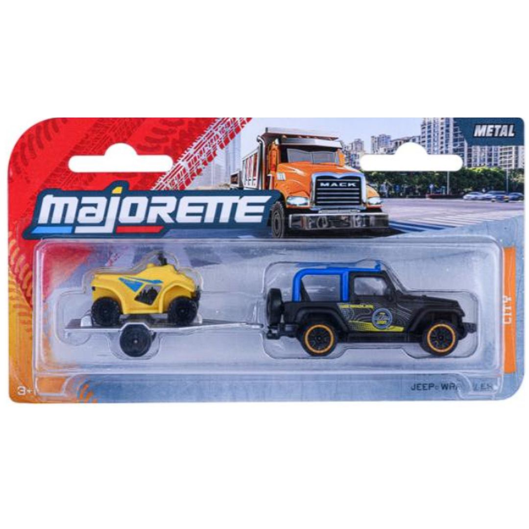 Majorette City Trailers Die-Cast Vehicle Set with Trailer – Metal Miniature Toy Vehicles | 6 Assorted Variants | Moving Parts | 13cm Collectible Toy Cars for Kids 3+ Years