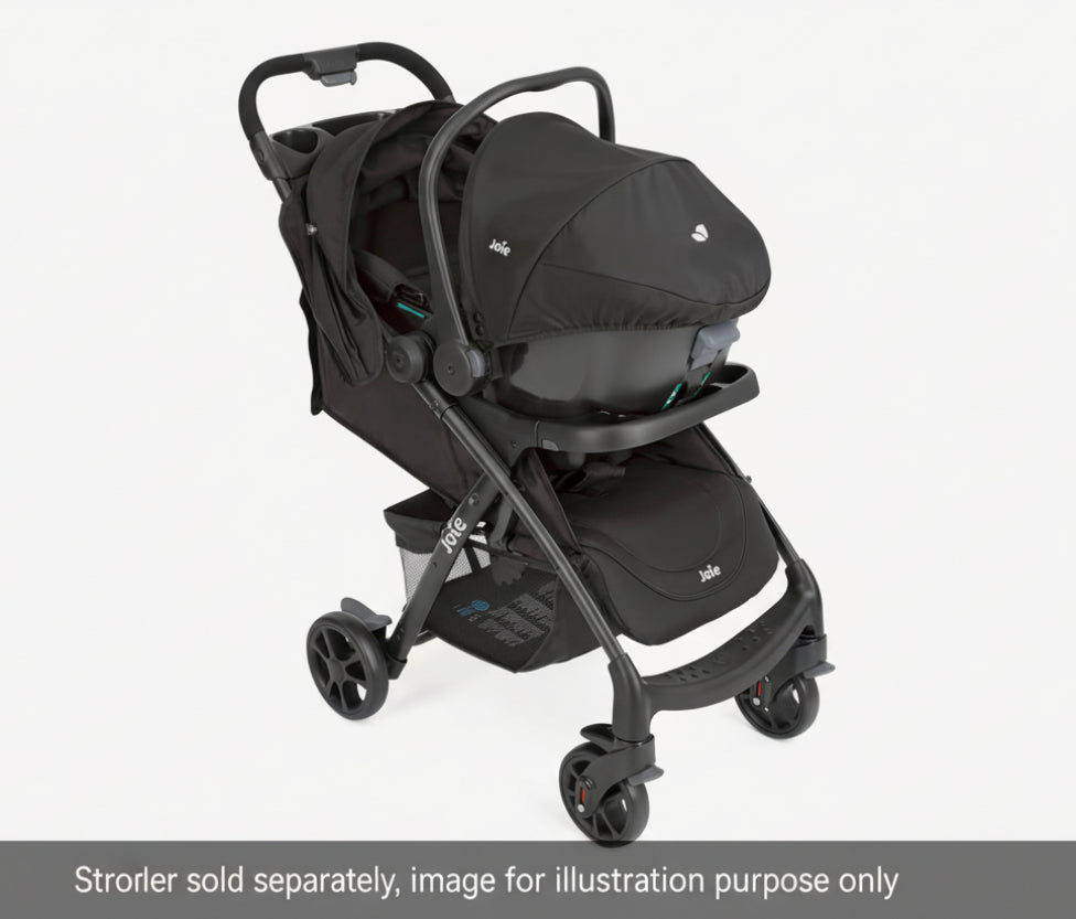 Black stroller with canopy on a white background