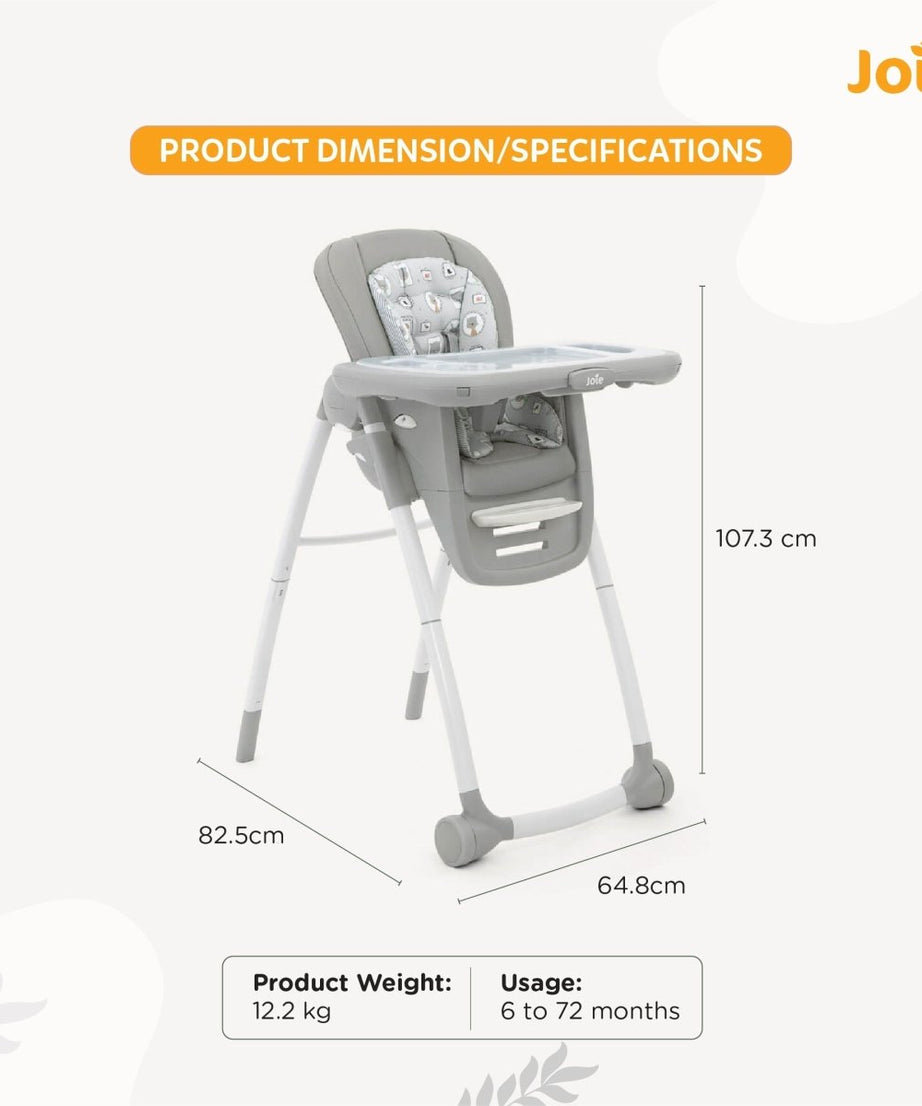 Joie Multiply 6-in-1 Convertible Highchair | Baby to Toddler Booster & Play Table | Adjustable Height & Recline | 6m-6y - Portrait Grey - MINIMEE KIDS