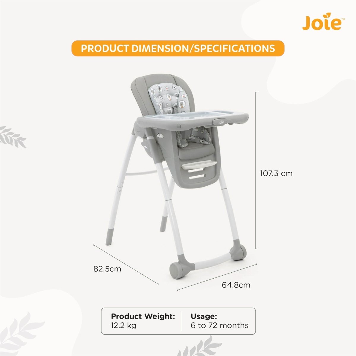 Joie Multiply 6in1 Convertible Baby High Chair – Adjustable Heights & Recline | Booster to Play Table | For 6M to 6Y (Up to 27Kg) – Portrait Grey