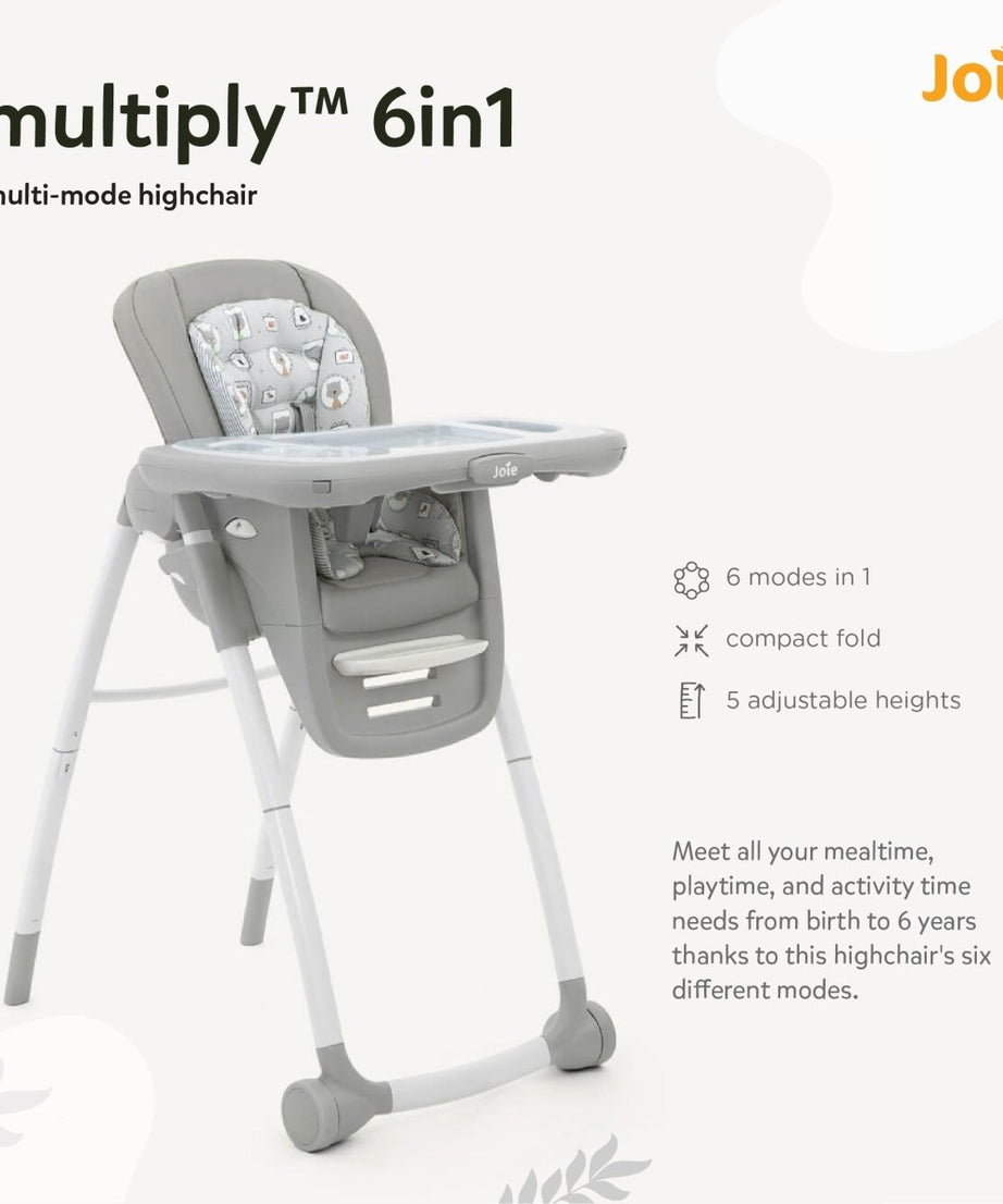 Joie Multiply 6-in-1 Convertible Highchair | Baby to Toddler Booster & Play Table | Adjustable Height & Recline | 6m-6y - Portrait Grey - MINIMEE KIDS