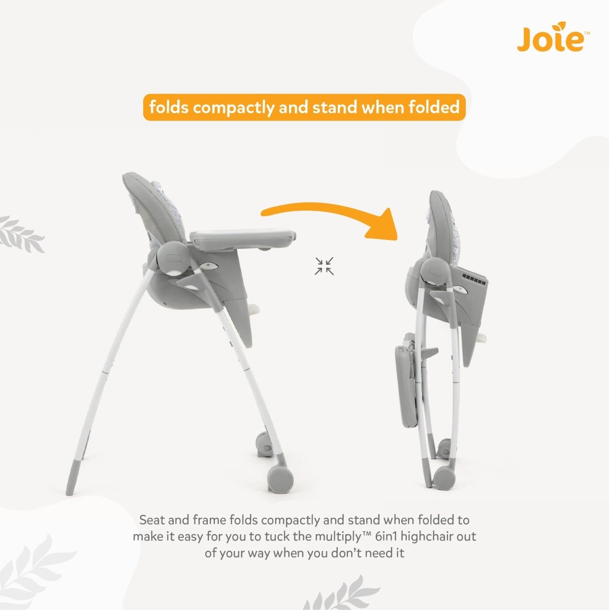 Joie Multiply 6in1 Convertible Baby High Chair – Adjustable Heights & Recline | Booster to Play Table | For 6M to 6Y (Up to 27Kg) – Portrait Grey