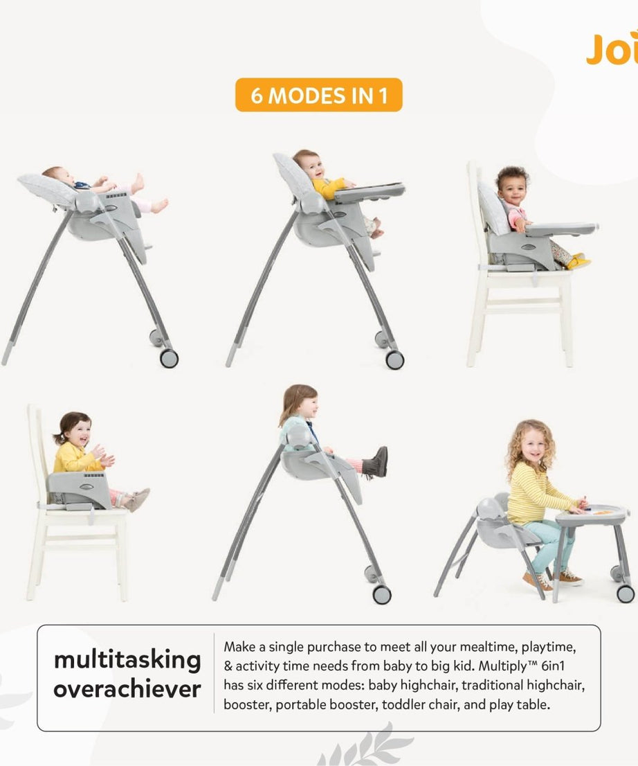 Joie Multiply 6-in-1 Convertible Highchair | Baby to Toddler Booster & Play Table | Adjustable Height & Recline | 6m-6y - Portrait Grey - MINIMEE KIDS