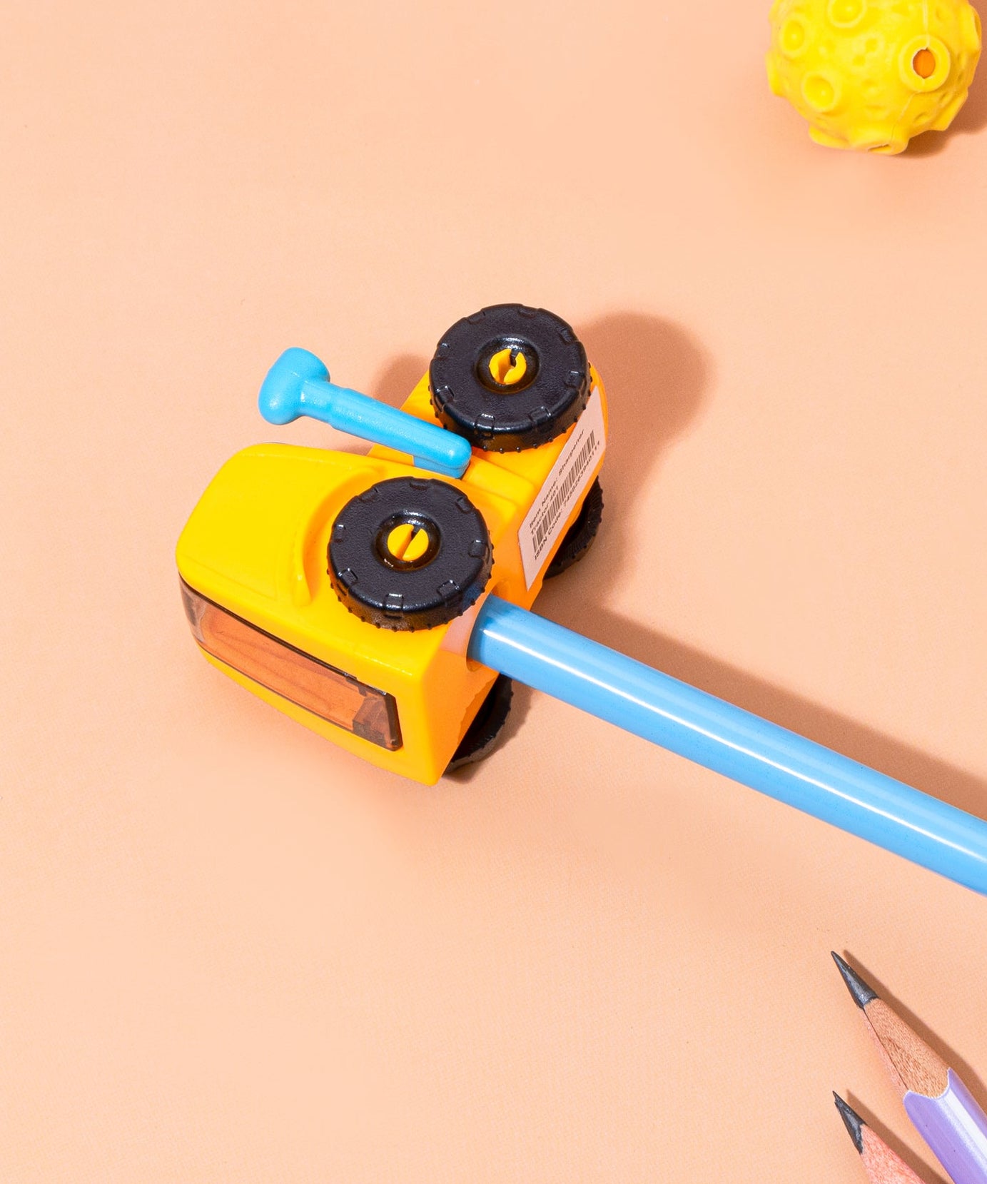 Kidgets KD401 Tractor Pencil Sharpener for Kids | Fun "Sharp and Store" Construction Stationery | Stainless Steel Blade | Assorted Colors