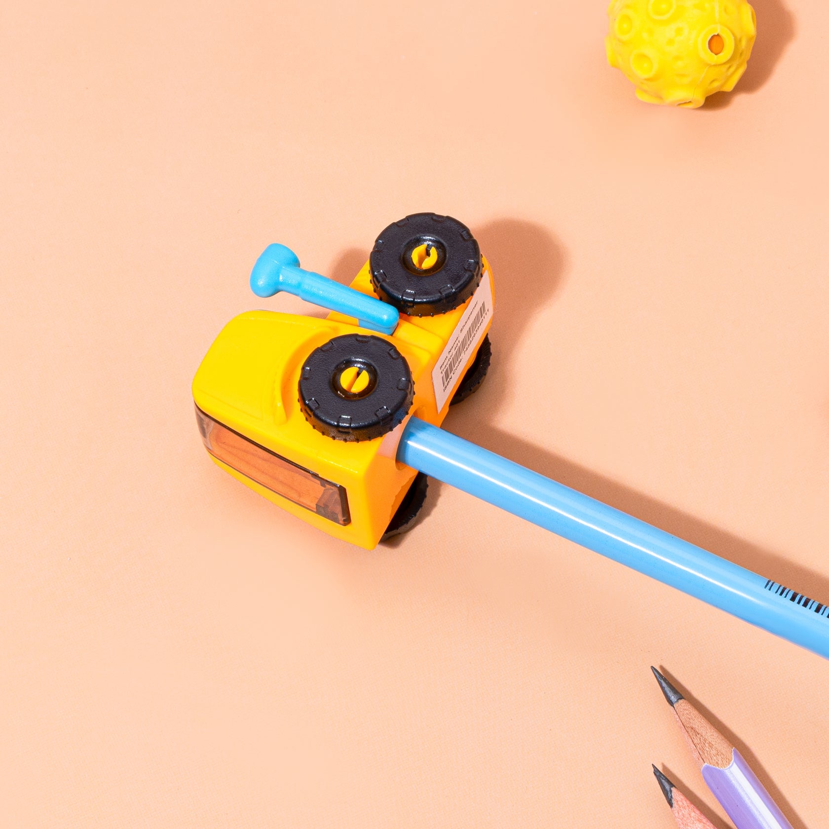 Kidgets KD401 Tractor Pencil Sharpener for Kids | Fun "Sharp and Store" Construction Stationery | Stainless Steel Blade | Assorted Colors