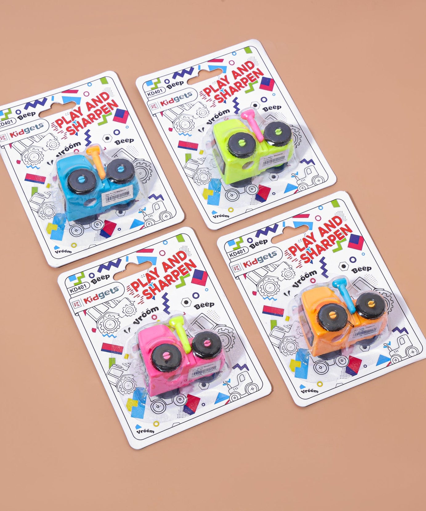 Kidgets KD401 Tractor Pencil Sharpener for Kids | Fun "Sharp and Store" Construction Stationery | Stainless Steel Blade | Assorted Colors