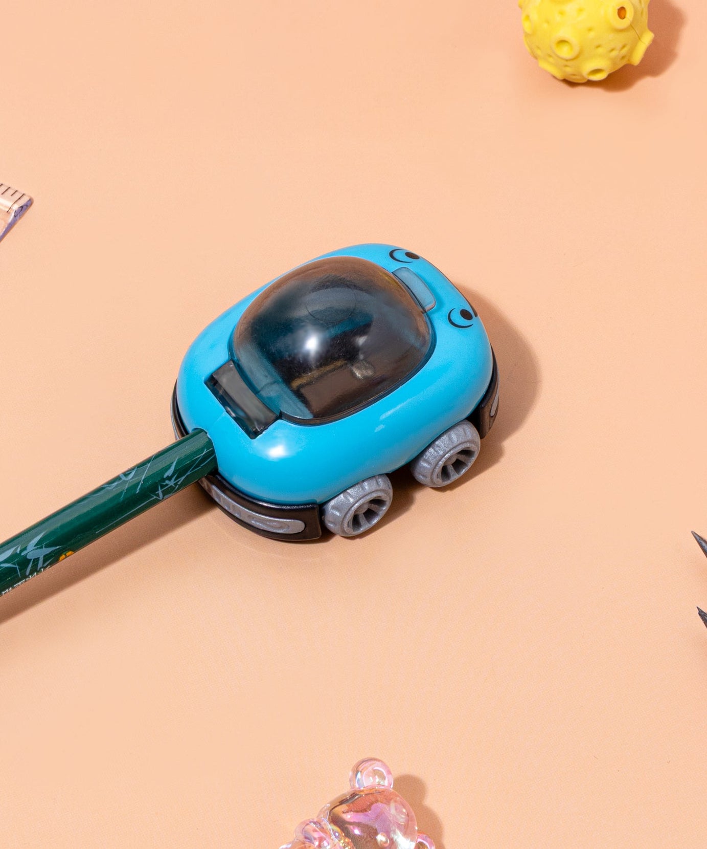 Kidgets KD402 Car Pencil Sharpener for Kids | Fun "Sharp and Store" Race Car Stationery | Stainless Steel Blade | Assorted Colors