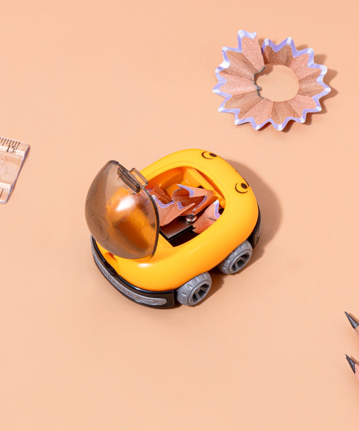 Kidgets KD402 Car Pencil Sharpener for Kids | Fun "Sharp and Store" Race Car Stationery | Stainless Steel Blade | Assorted Colors