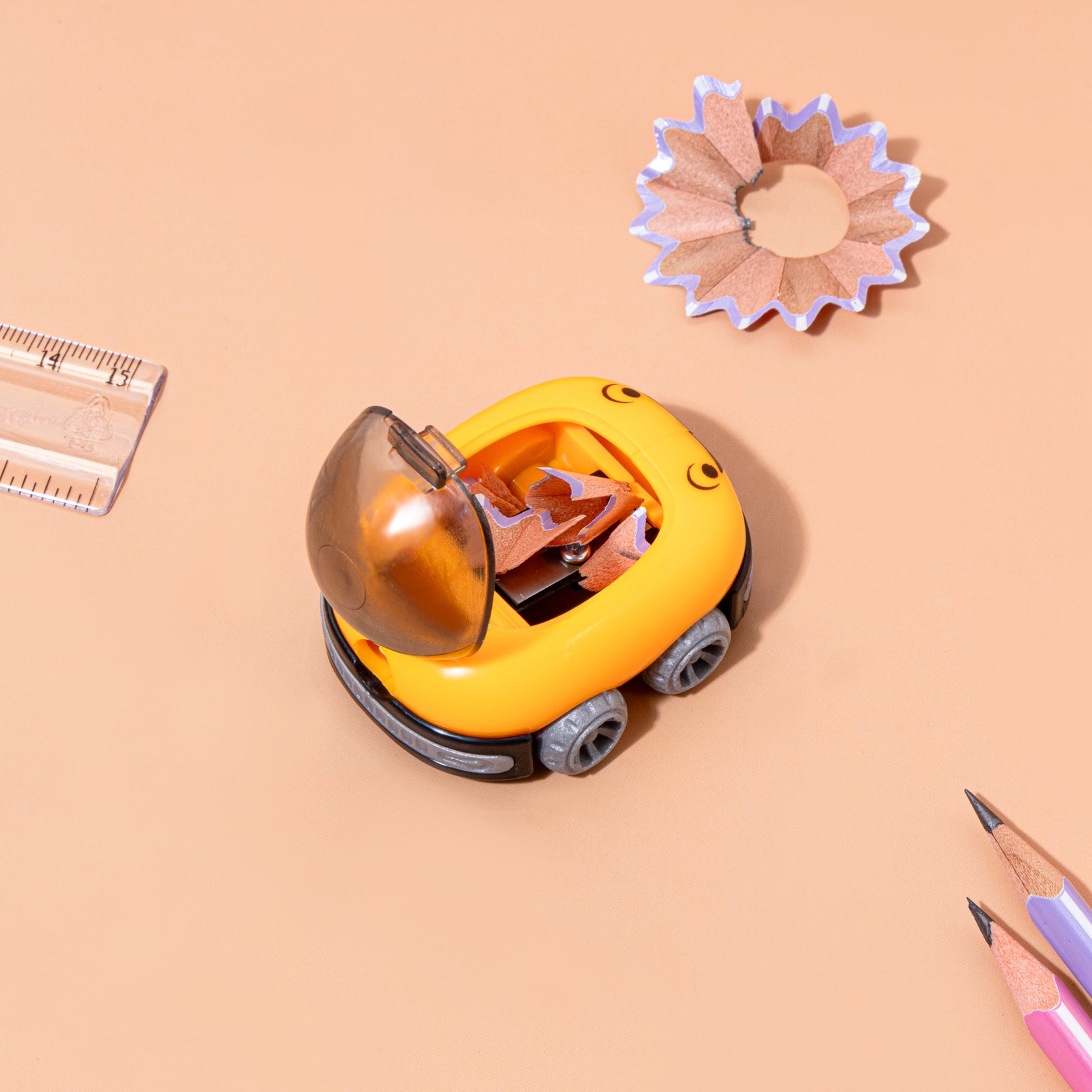 Kidgets KD402 Car Pencil Sharpener for Kids | Fun "Sharp and Store" Race Car Stationery | Stainless Steel Blade | Assorted Colors