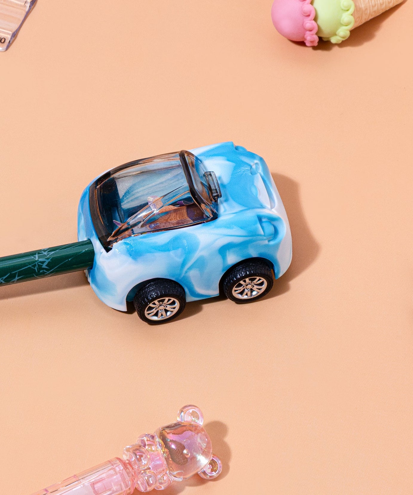 Kidgets KD403 Zippy Pull-Back Car Pencil Sharpener | 2-in-1 Toy & Stationery | Sharp and Store Shavings Bin | Stainless Steel Blade | Assorted Colors