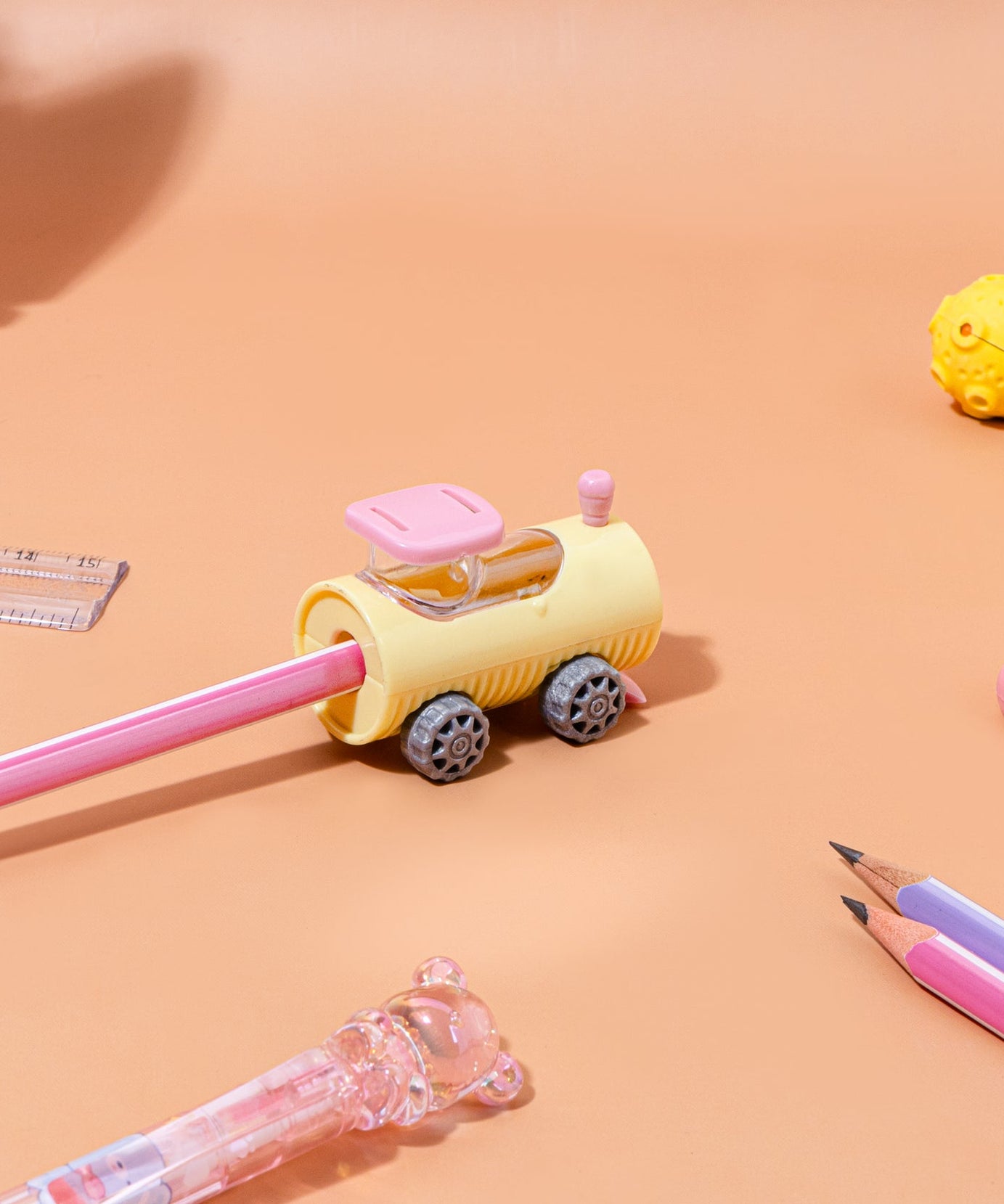 Kidgets KD404 Puffer Train Pencil Sharpener for Kids | Fun "Sharp and Store" Steam Engine Stationery | Stainless Steel Blade | Assorted Colors