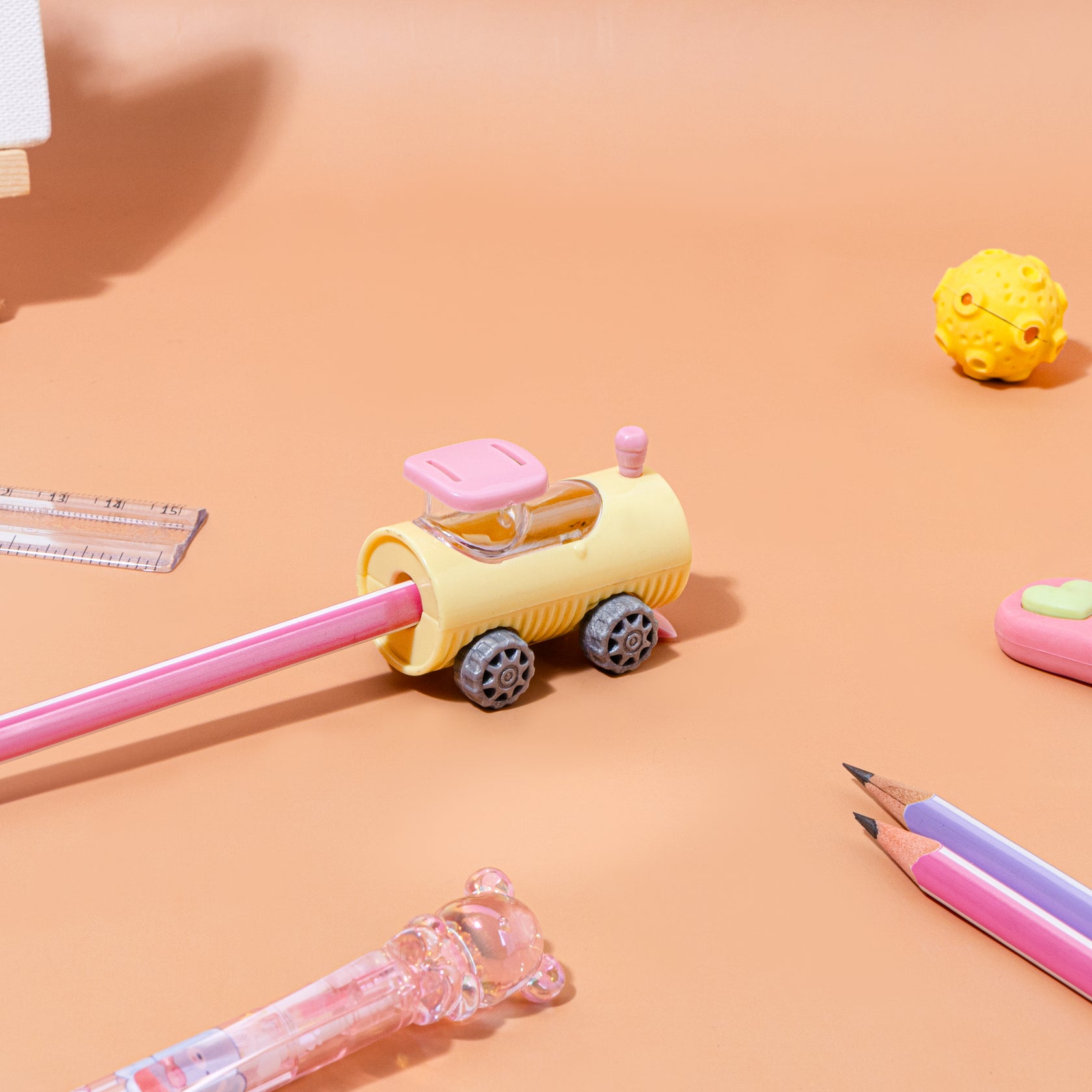 Kidgets KD404 Puffer Train Pencil Sharpener for Kids | Fun "Sharp and Store" Steam Engine Stationery | Stainless Steel Blade | Assorted Colors