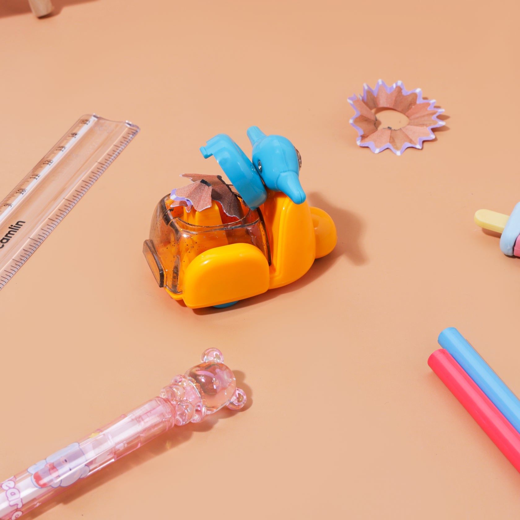 Kidgets KD405 Scooter Pencil Sharpener for Kids | Fun "Sharp and Store" Retro Scooter Stationery | Stainless Steel Blade | Assorted Colors