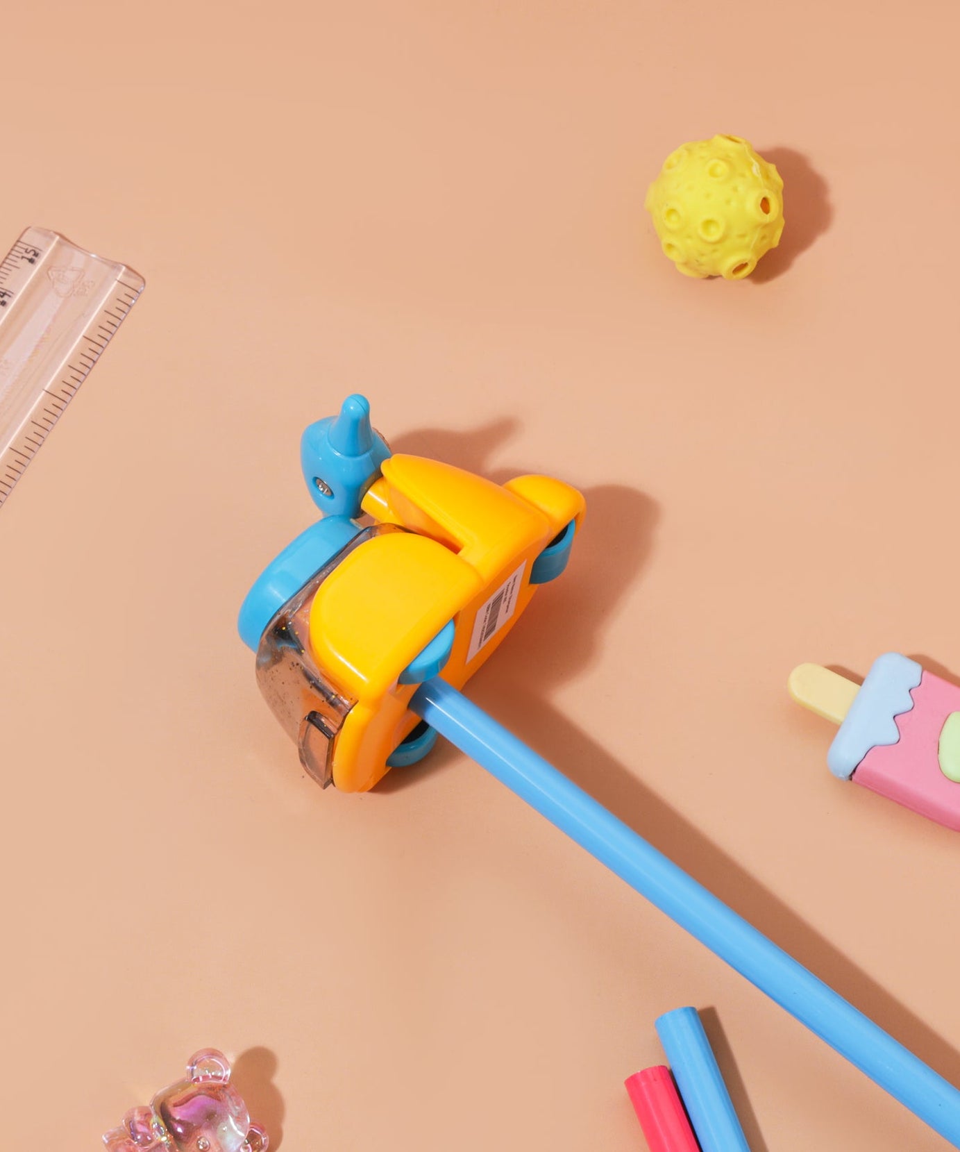Kidgets KD405 Scooter Pencil Sharpener for Kids | Fun "Sharp and Store" Retro Scooter Stationery | Stainless Steel Blade | Assorted Colors
