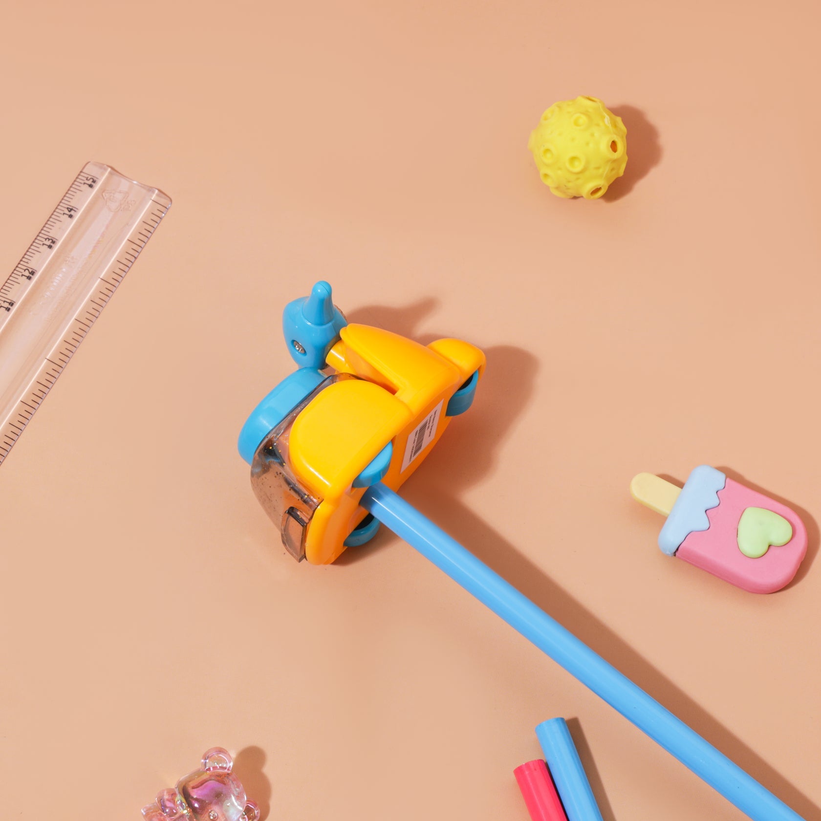 Kidgets KD405 Scooter Pencil Sharpener for Kids | Fun "Sharp and Store" Retro Scooter Stationery | Stainless Steel Blade | Assorted Colors