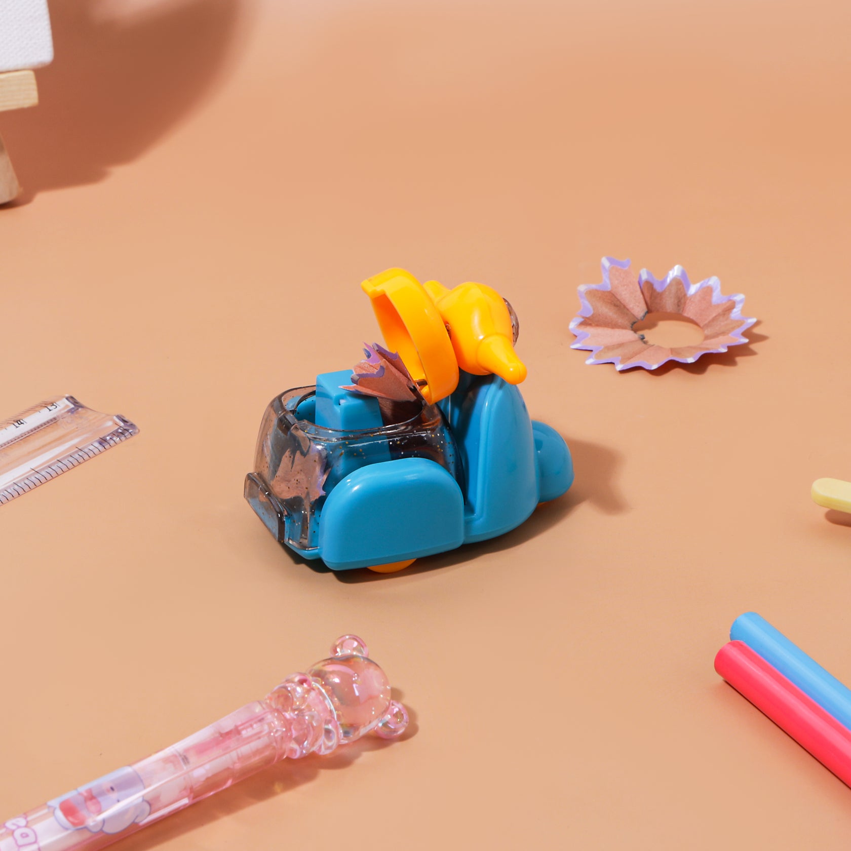 Kidgets KD405 Scooter Pencil Sharpener for Kids | Fun "Sharp and Store" Retro Scooter Stationery | Stainless Steel Blade | Assorted Colors