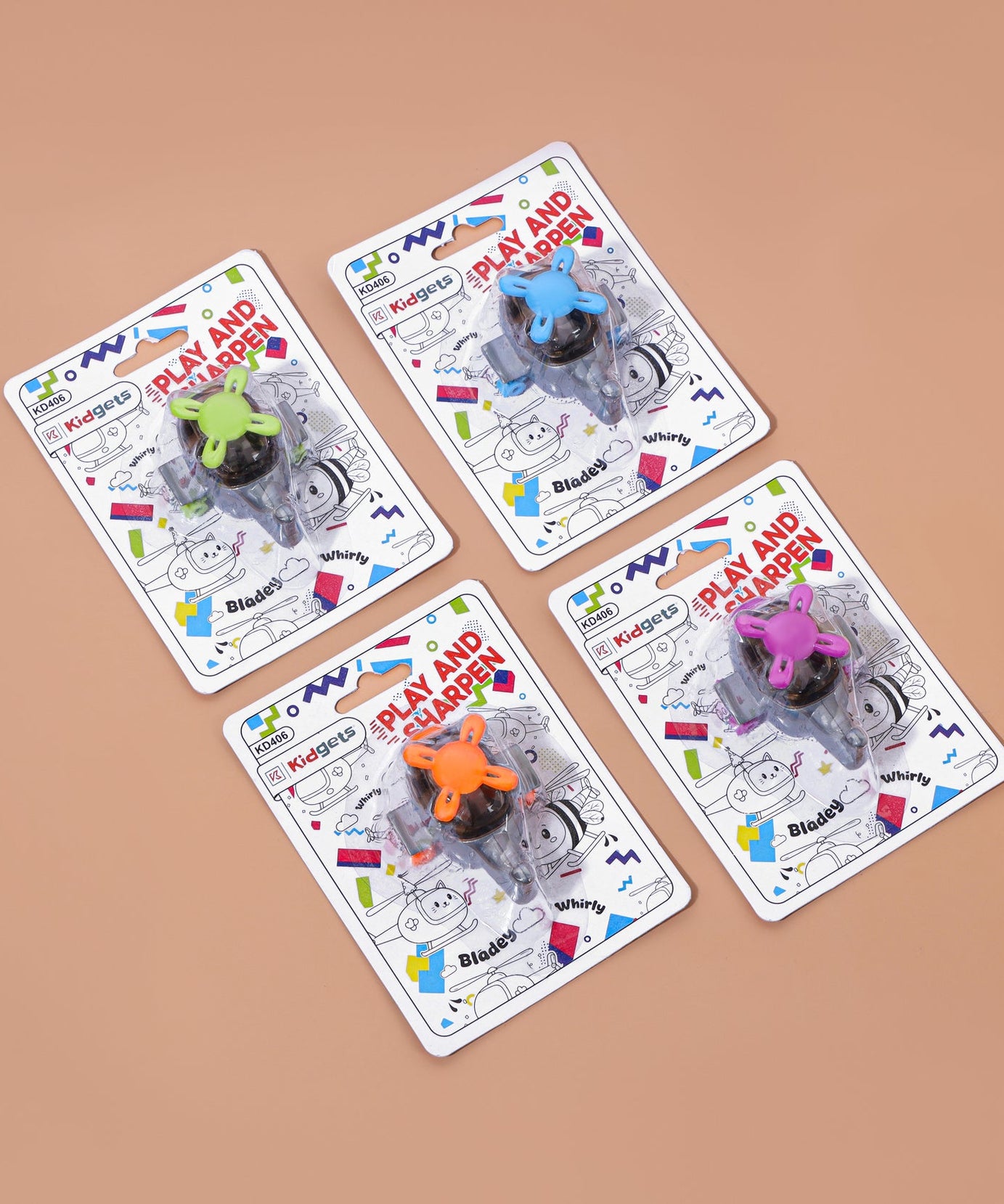 Kidgets KD406 Helicopter Pencil Sharpener for Kids | Fun "Sharp and Store" Copter Stationery | Stainless Steel Blade | Assorted Colors