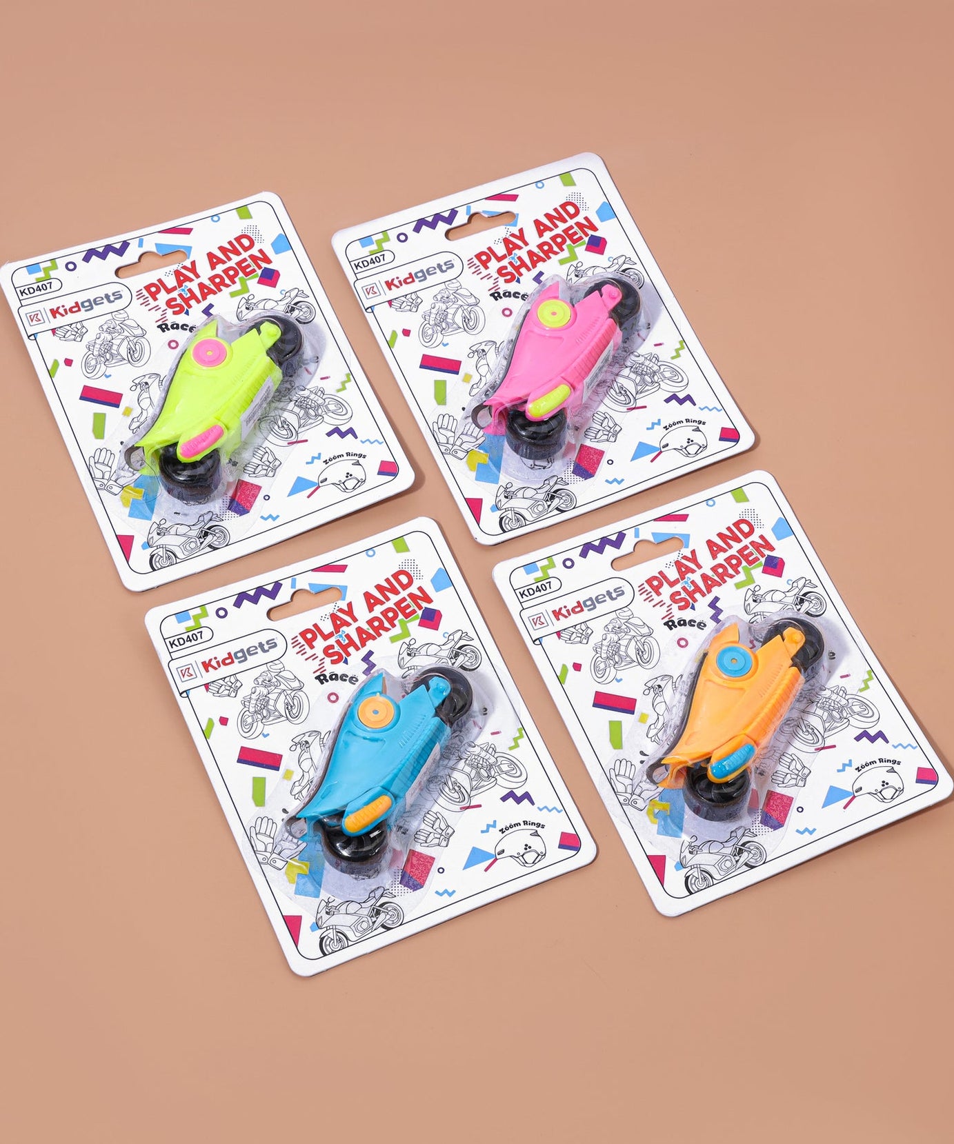 Kidgets KD407 Sports Bike Pencil Sharpener for Kids | Fun "Sharp and Store" Racing Motorcycle Stationery | Stainless Steel Blade | Assorted Colors
