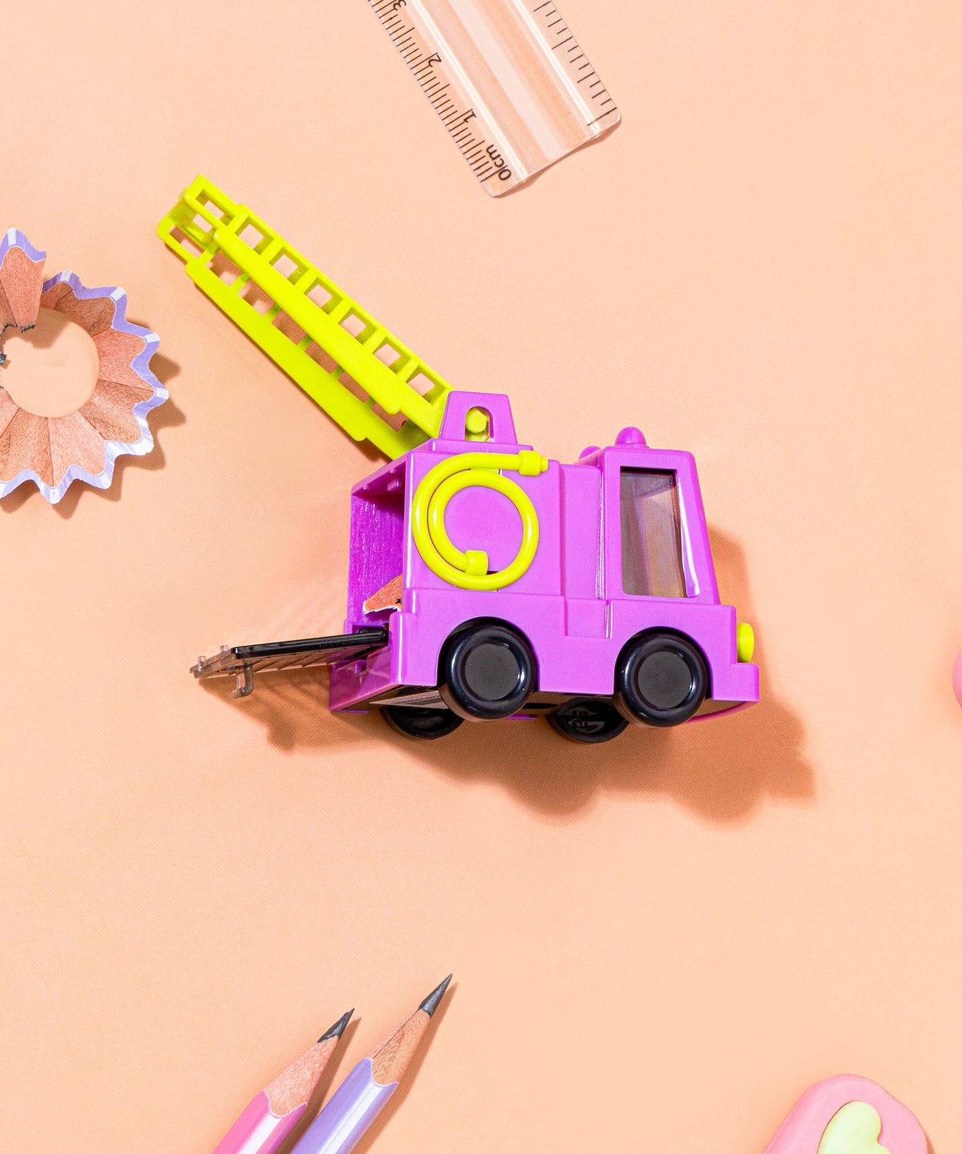 Kidgets KD408 Sparky Fire Truck Pencil Sharpener for Kids | Fun "Sharp and Store" Emergency Vehicle Stationery | Stainless Steel Blade | Assorted Colors
