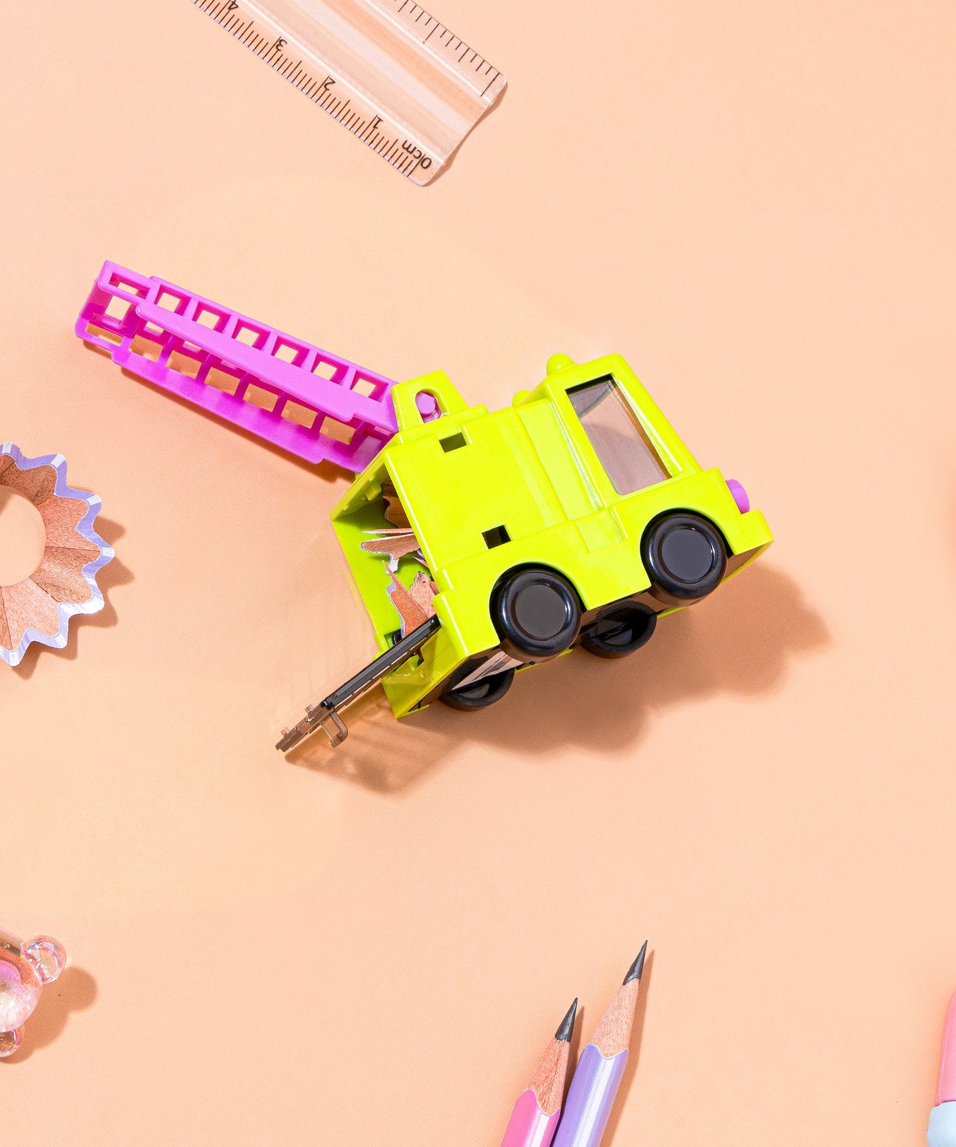 Kidgets KD408 Sparky Fire Truck Pencil Sharpener for Kids | Fun "Sharp and Store" Emergency Vehicle Stationery | Stainless Steel Blade | Assorted Colors