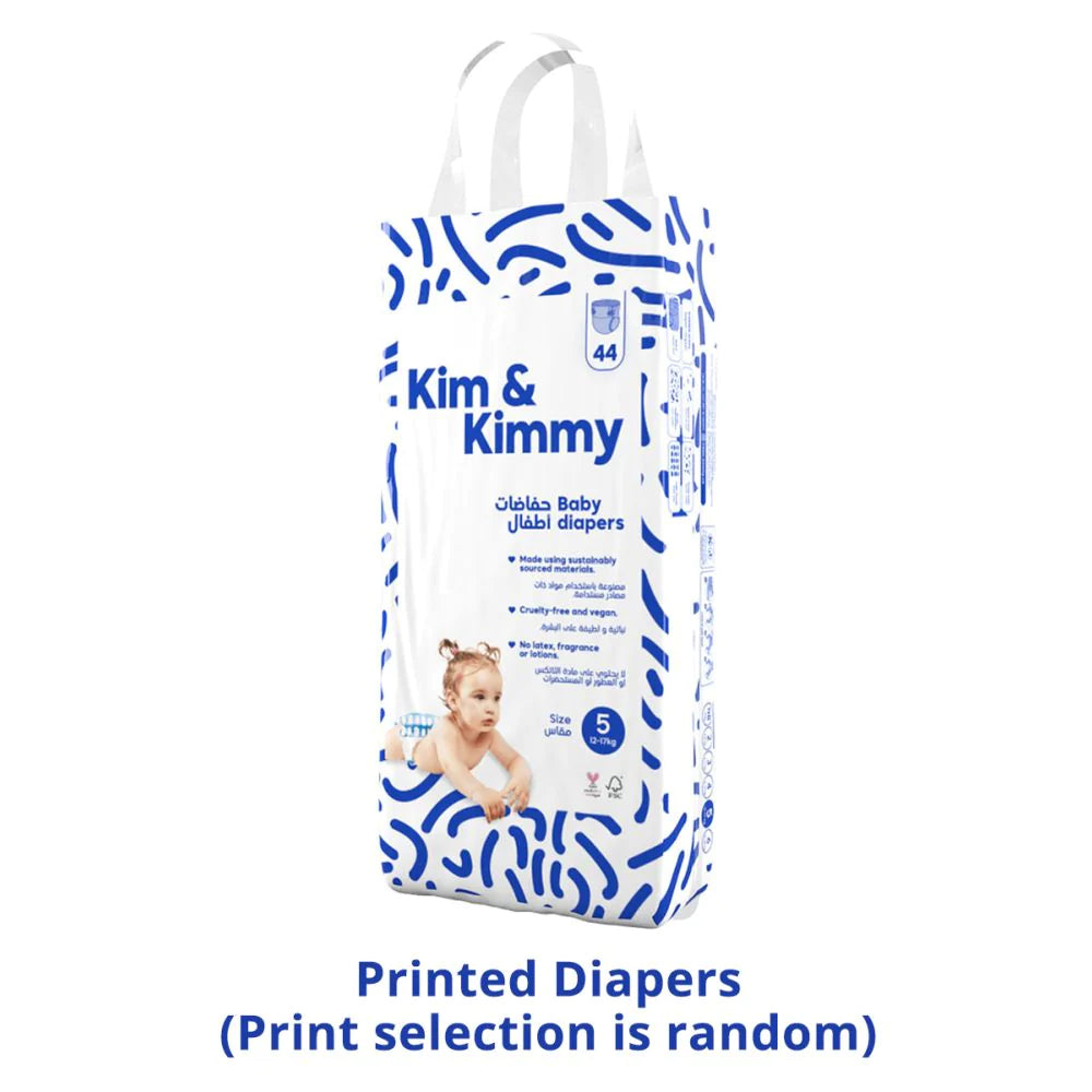 Kim & Kimmy Size 5 Tape Style Diapers 12-17 kg Pack of 44 Diapers | Ultimate Comfort and Protection for Growing Babies | Ultra-Absorbent and Gentle - MINIMEE KIDS