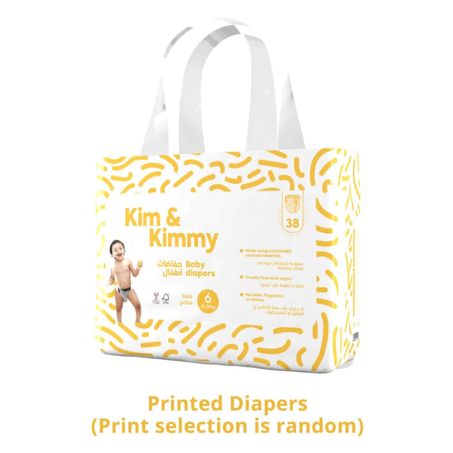 Kim & Kimmy Size 6 Tape Style Diapers 15-20 kg, Pack of 38 Diapers | Optimal Comfort and Protection for Active Toddlers | Ultra-Absorbent and Gentle - MINIMEE KIDS