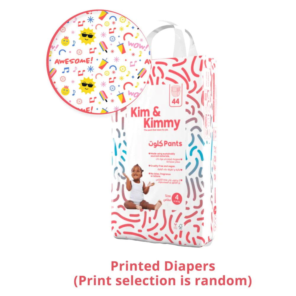 Kim & Kimmy Size 4 Organic Pant Style Diapers for 9-14 kg, Pack of 44 Diapers | Comfort and Protection for Active Babies | Ultra-Absorbent and Eco-Friendly - MINIMEE KIDS