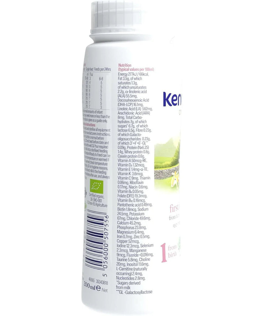 Kendamil Organic First Infant Milk Ready to Feed (200ml) – Stage 1 | Organic Whole Milk, No Palm Oil, Plant-Based Algae DHA & Prebiotics (Ready to Drink)