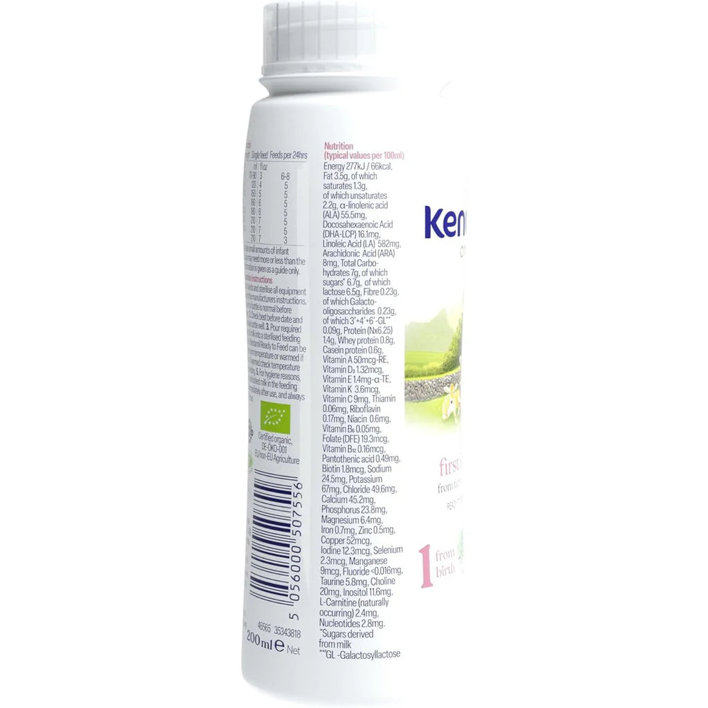 Kendamil Organic First Infant Milk Ready to Feed (200ml) – Stage 1 | Organic Whole Milk, No Palm Oil, Plant-Based Algae DHA & Prebiotics (Ready to Drink)