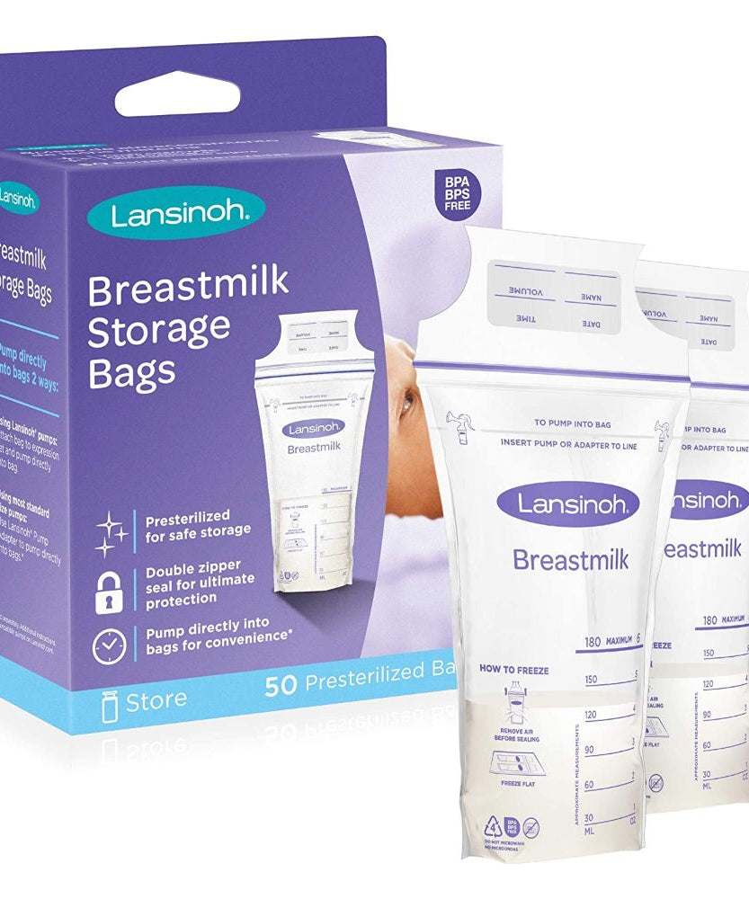 Lansinoh 50 Pre-Sterilised Breastmilk Storage Bags | BPA-Free with Leakproof Double Zipper | Pump Directly into Bag | Award-Winning Breastfeeding Essentials - MINIMEE KIDS